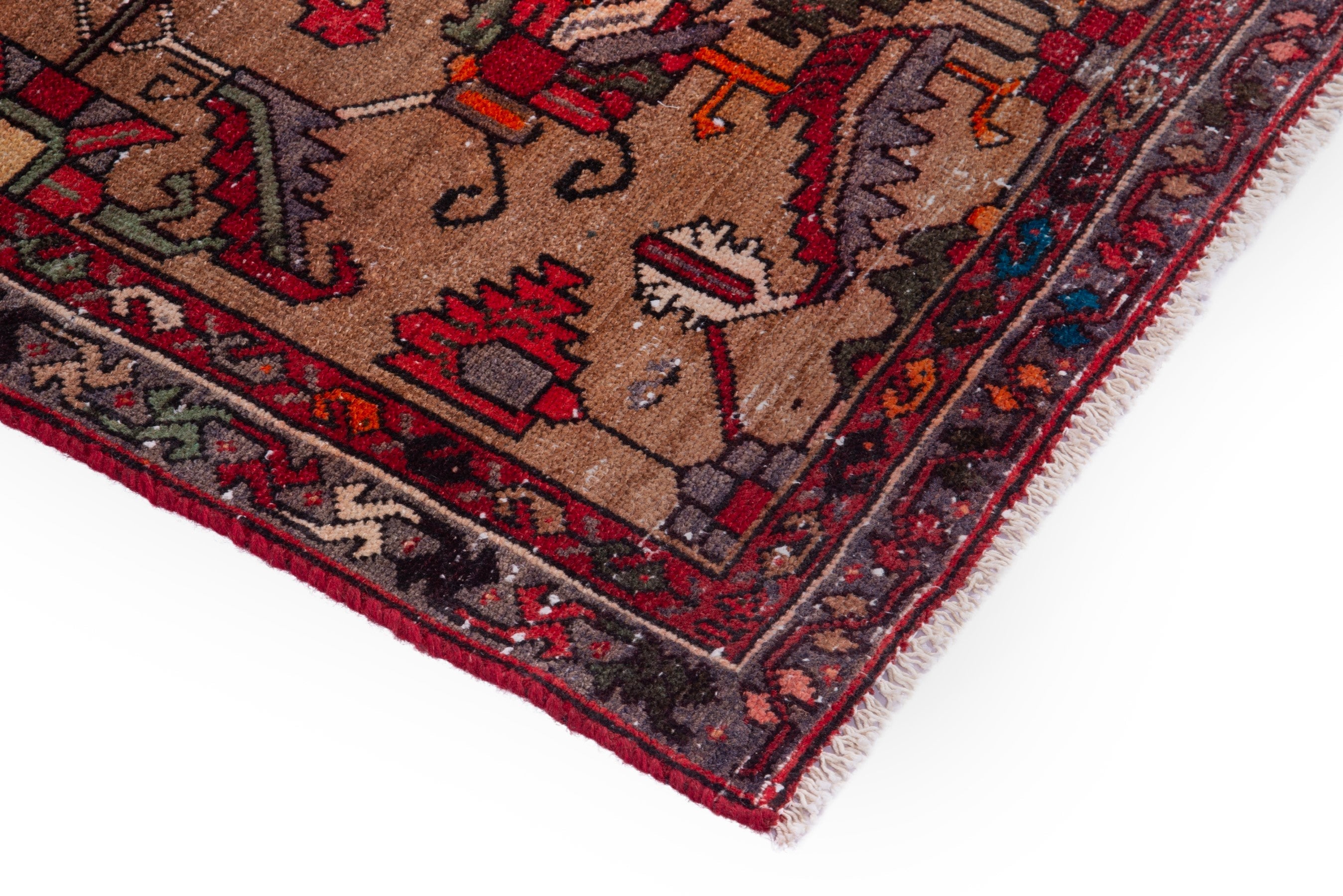 Persian Hamedan runner rug in burgundy and faded red, view 4 of 19