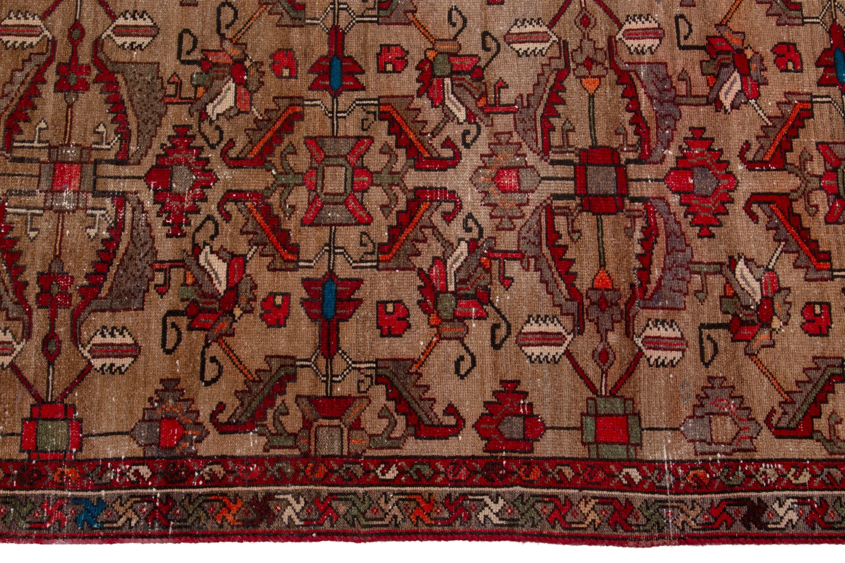 Persian Hamedan runner rug in burgundy and faded red, view 9 of 19