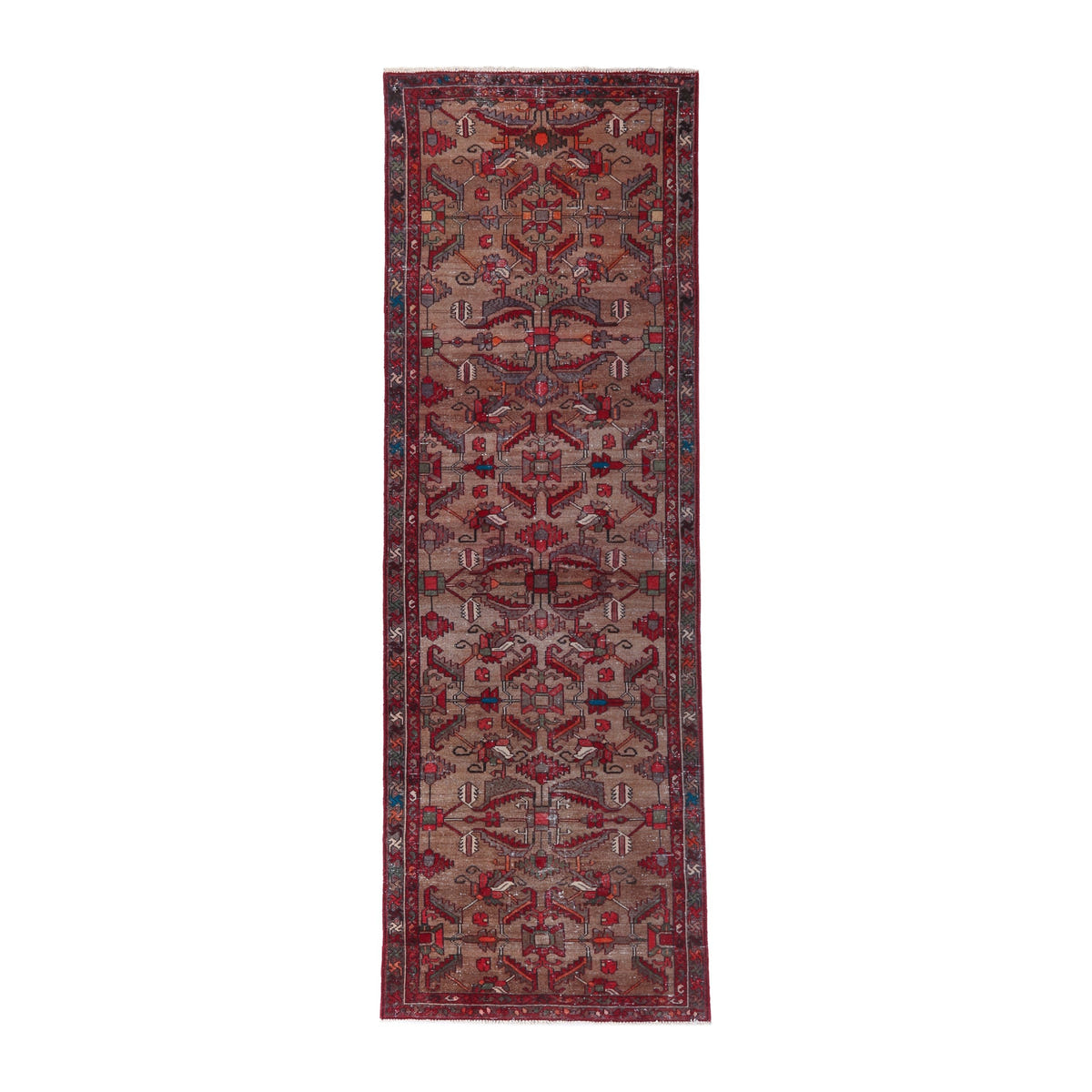 Persian Hamedan runner rug in burgundy and faded red, 3'1" x 9'8"