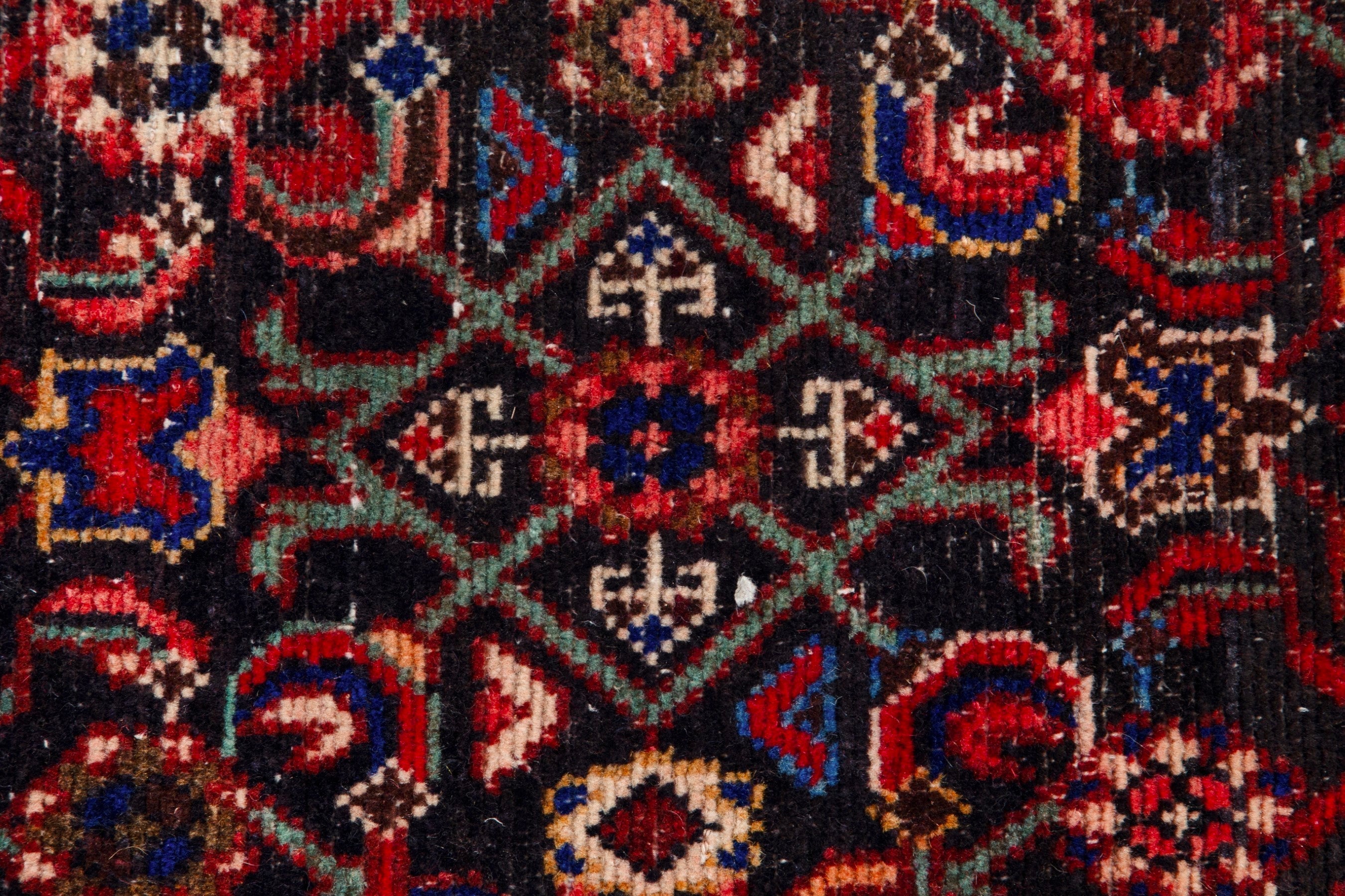 Persian Hamedan runner rug in deep red and straw, view 10 of 17