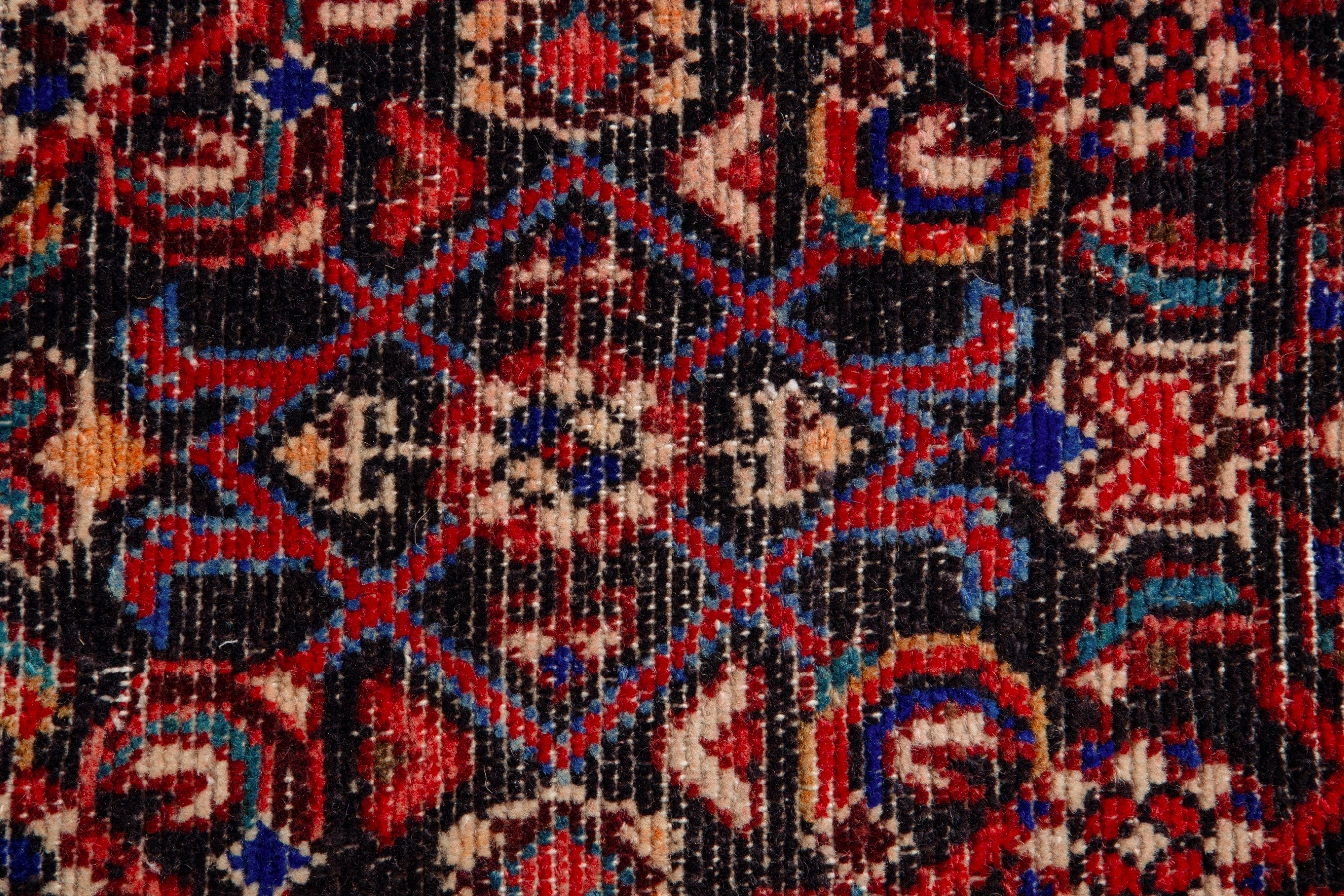 Persian Hamedan runner rug in deep red and straw, view 12 of 17