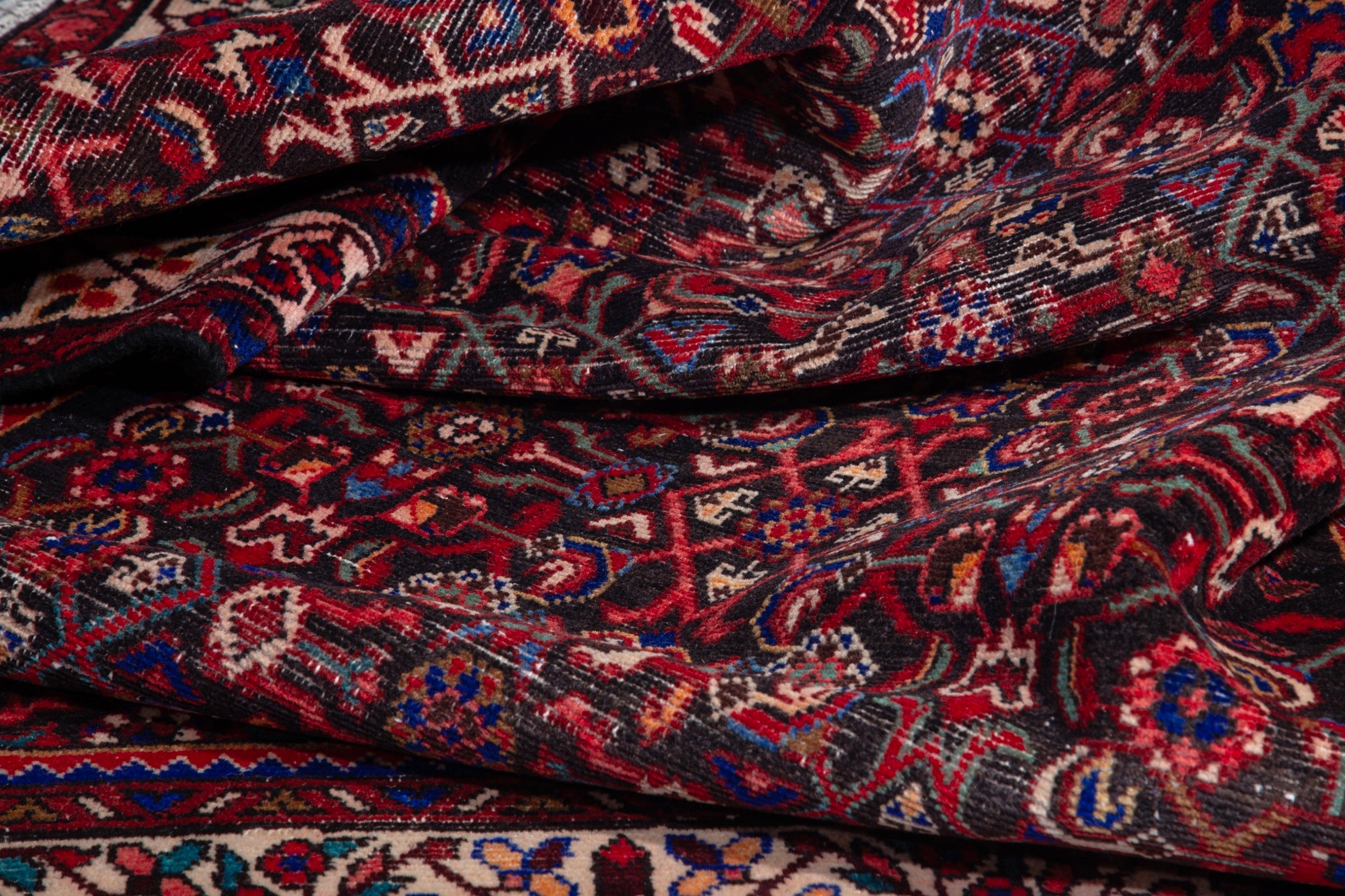 Persian Hamedan runner rug in deep red and straw, view 14 of 17