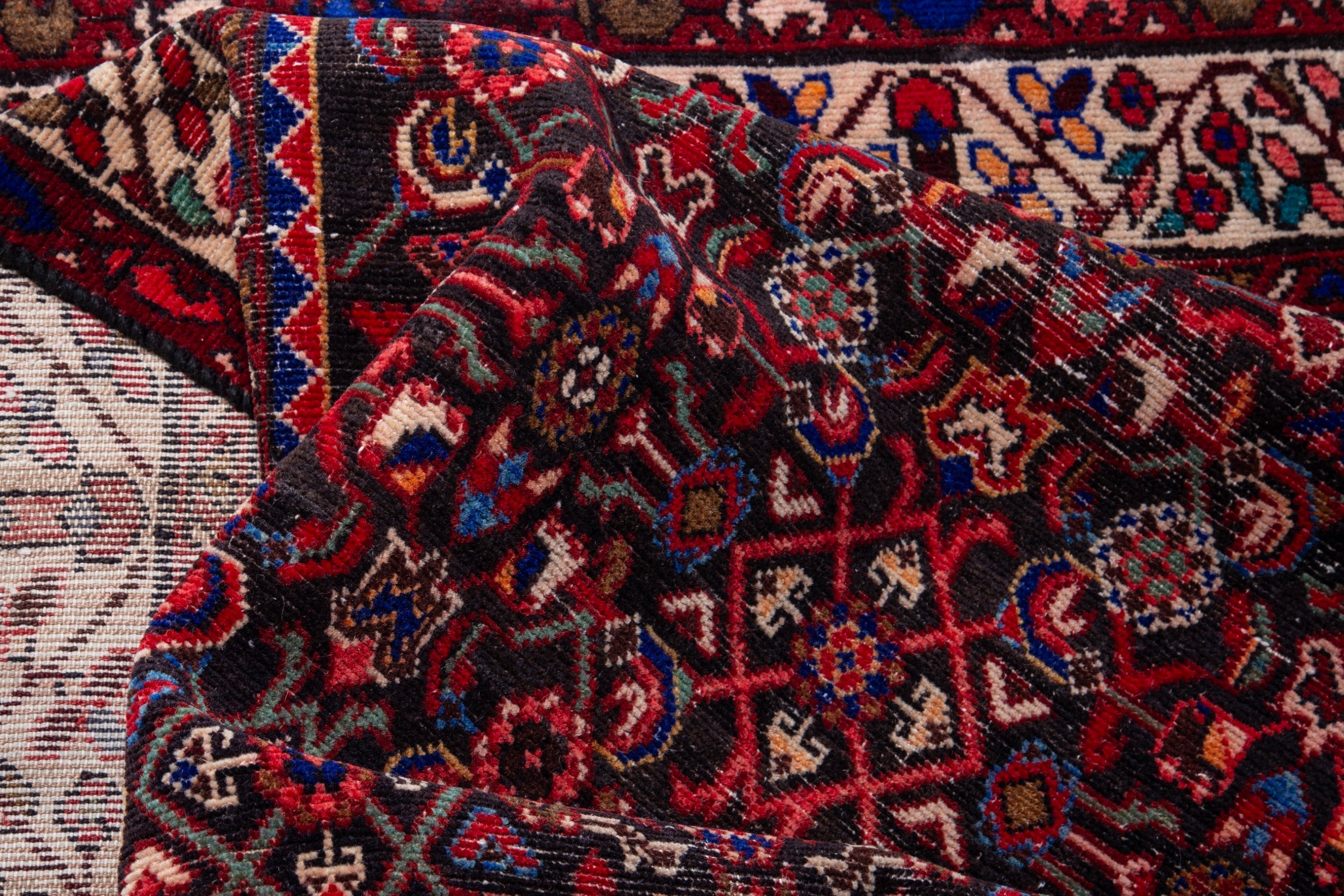 Persian Hamedan runner rug in deep red and straw, view 15 of 17