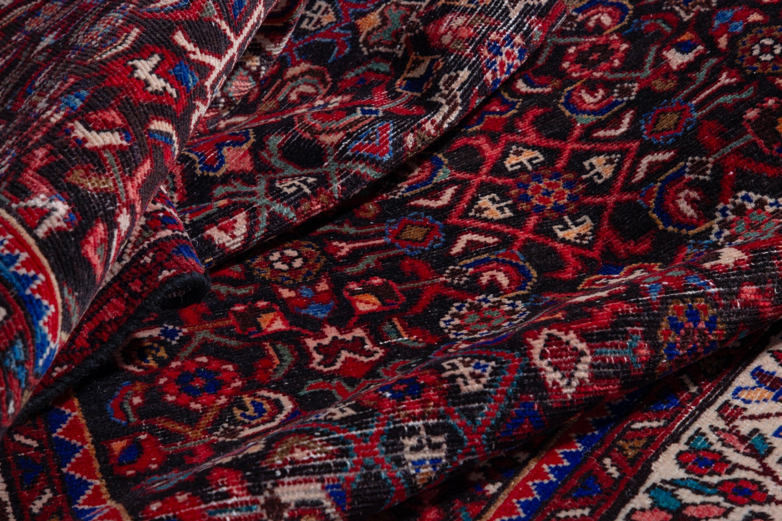 Persian Hamedan runner rug in deep red and straw, view 16 of 17