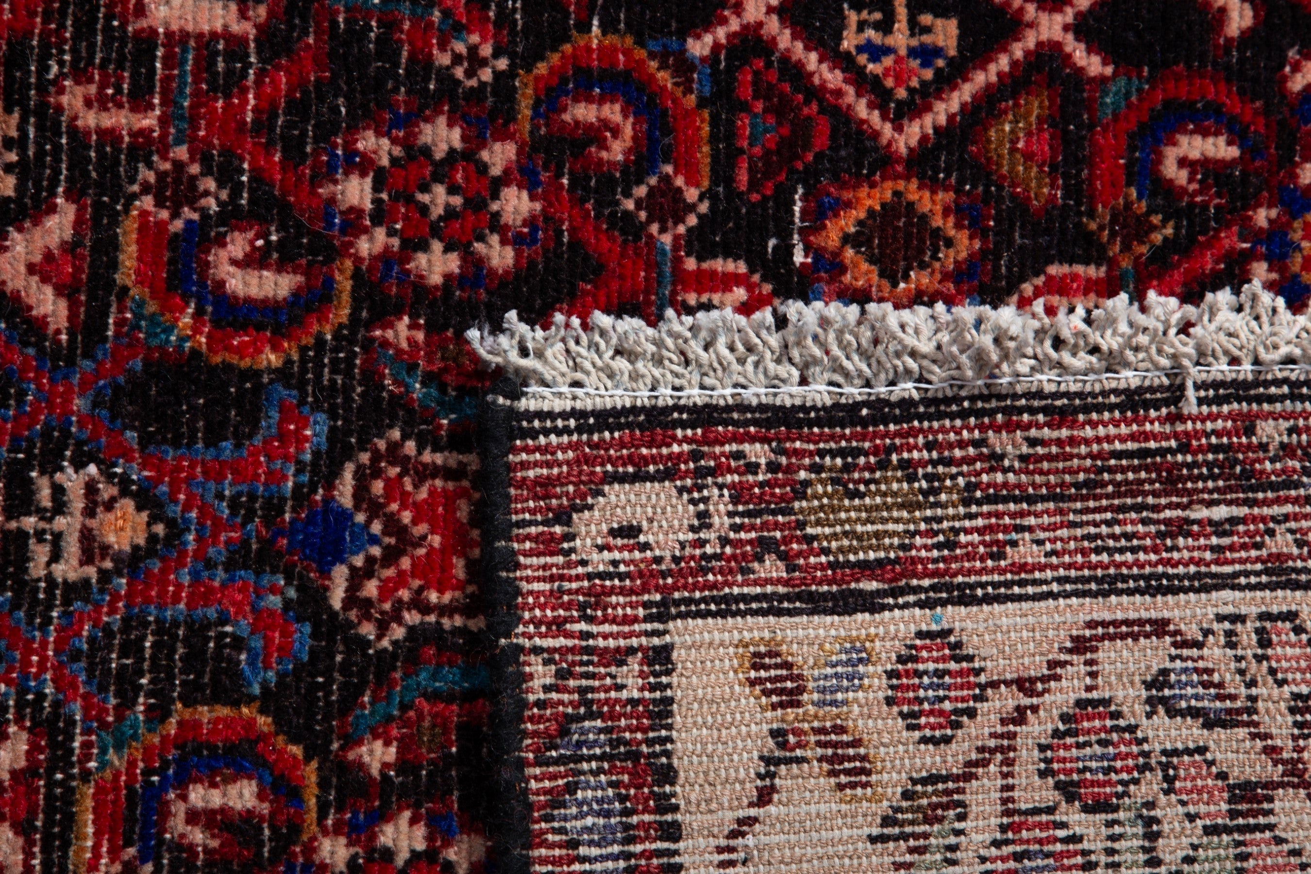 Persian Hamedan runner rug in deep red and straw, view 17 of 17