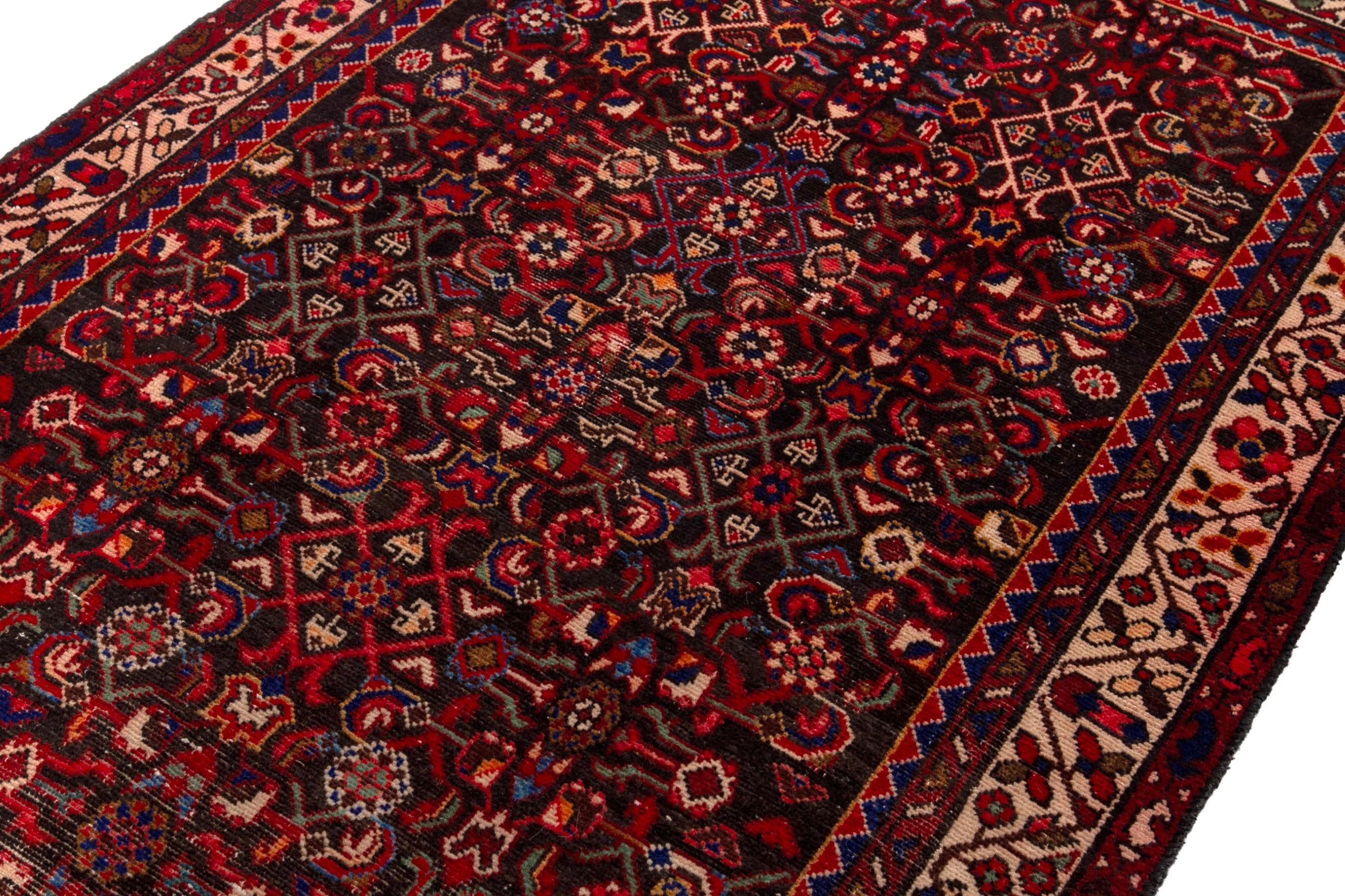 Persian Hamedan runner rug in deep red and straw, view 6 of 17