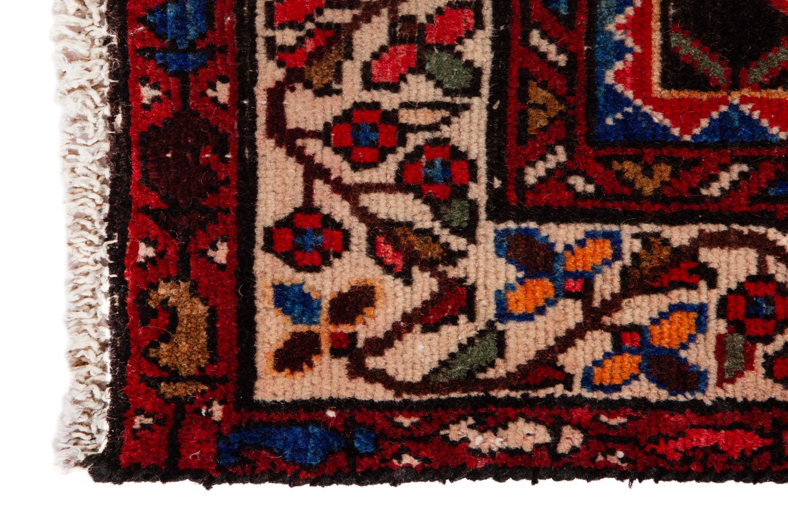 Persian Hamedan runner rug in deep red and straw, view 5 of 17
