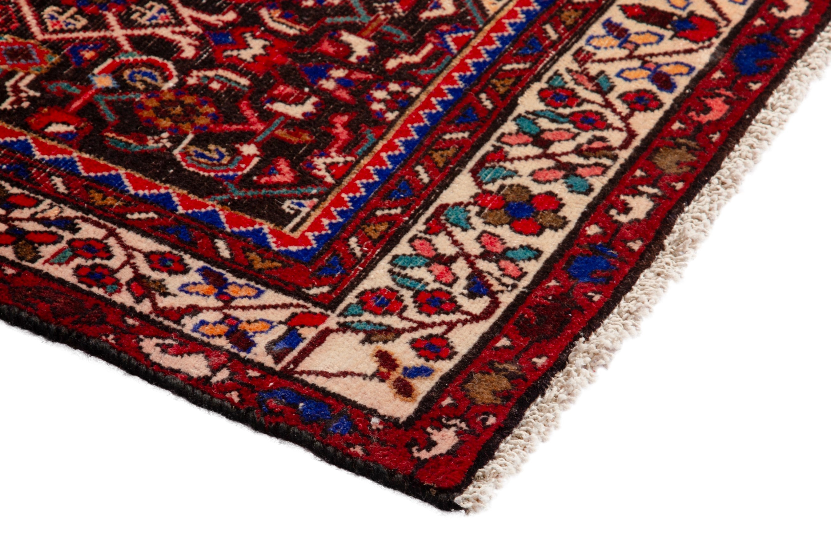 Persian Hamedan runner rug in deep red and straw, view 4 of 17