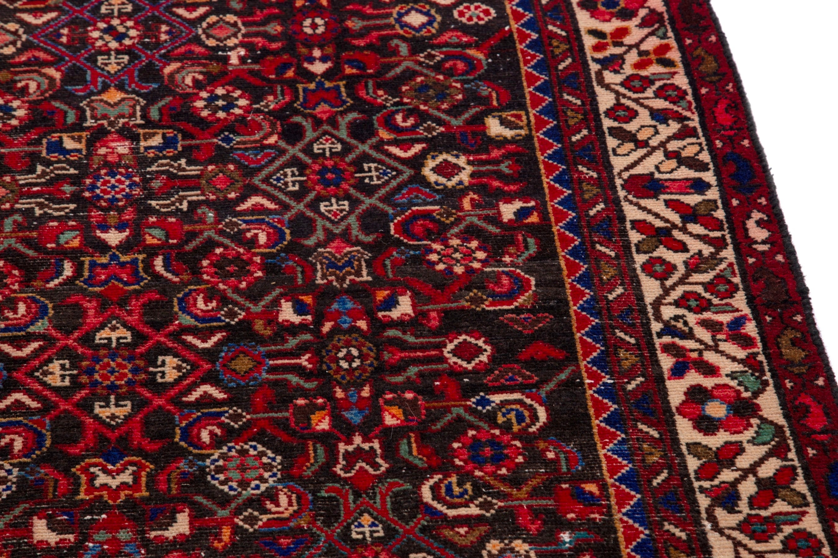 Persian Hamedan runner rug in deep red and straw, view 7 of 17