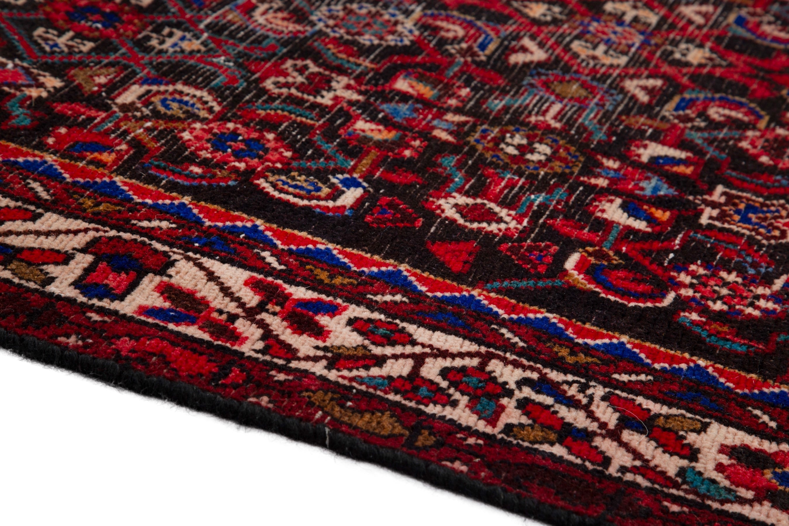 Persian Hamedan runner rug in deep red and straw, view 8 of 17