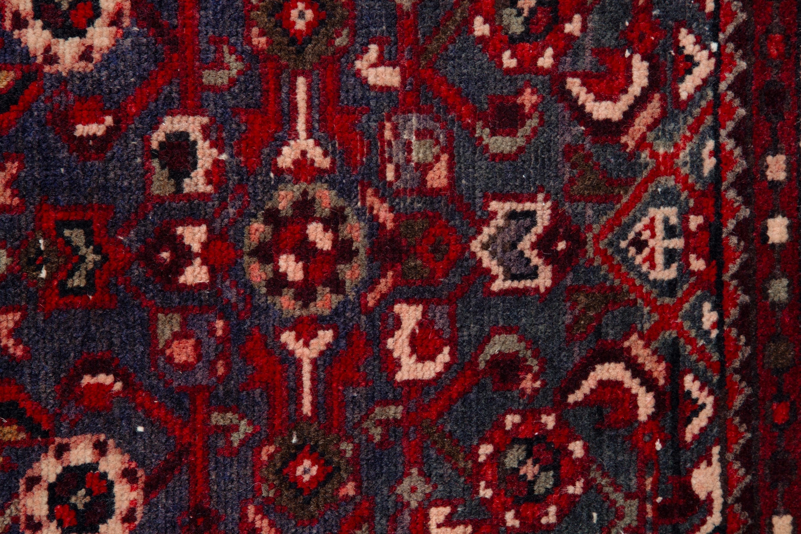 Persian runner rug in deep red and charcoal, view 11 of 17