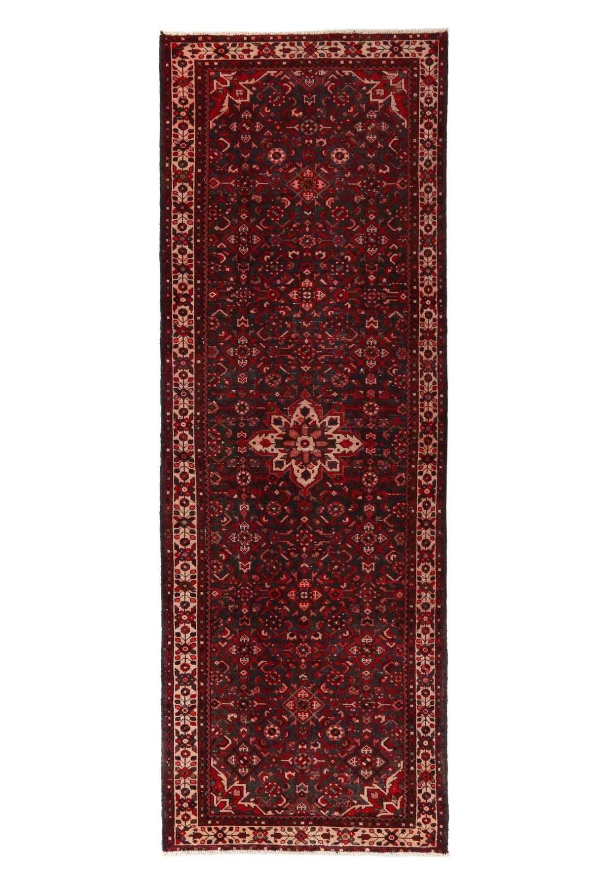 Turkish Anatolian runner rug in deep red and charcoal, view 2 of 18