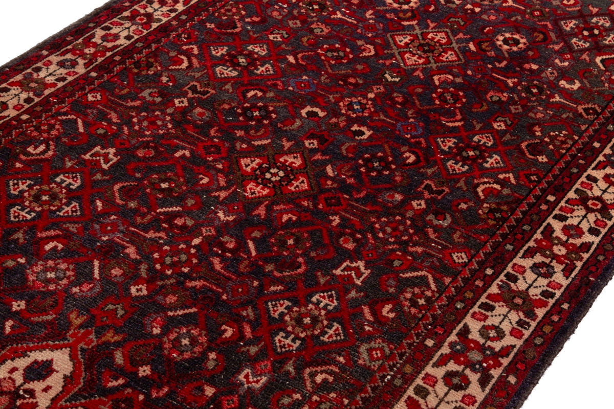 Turkish Anatolian runner rug in deep red and charcoal, view 13 of 18