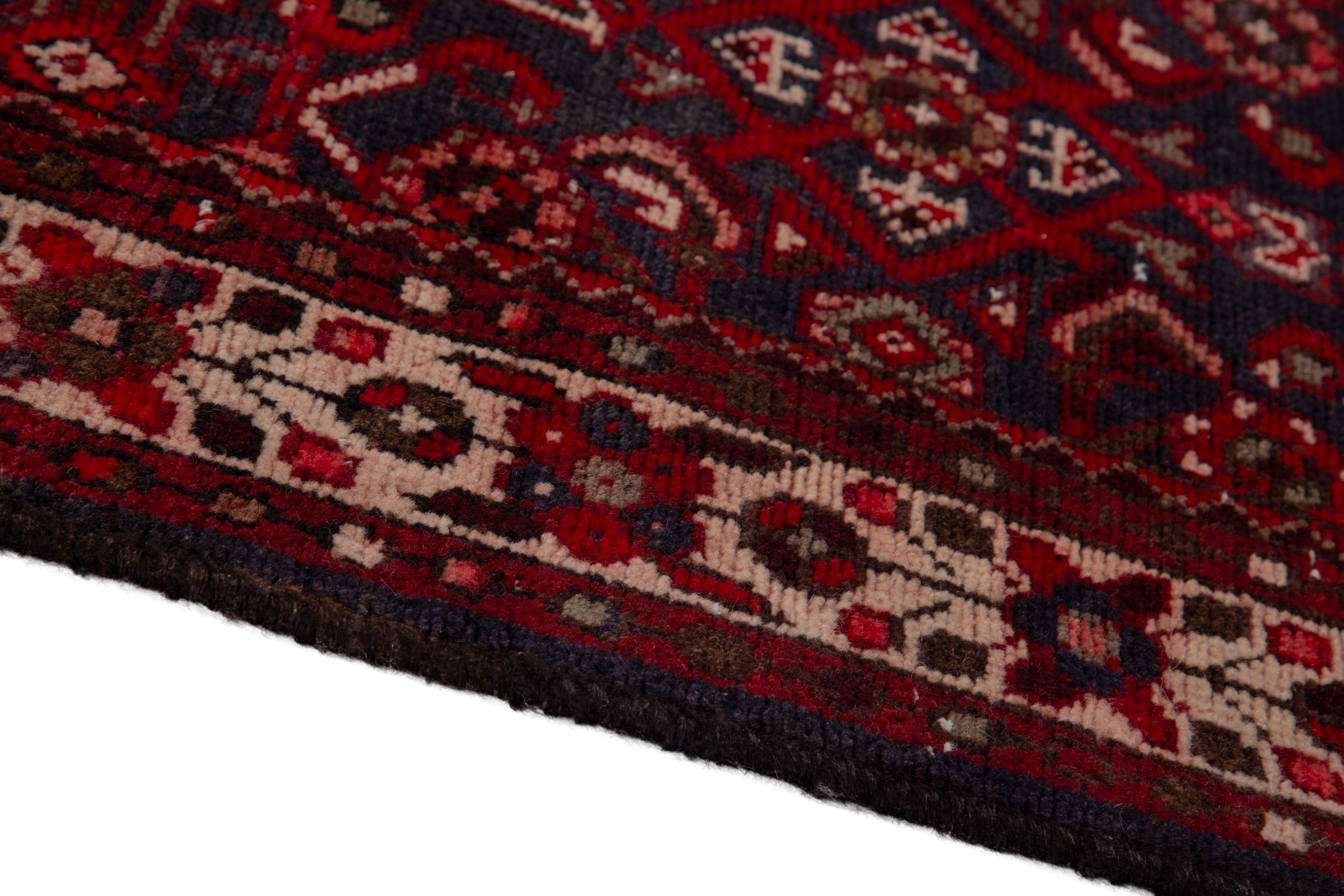 Persian runner rug in deep red and charcoal, view 8 of 17