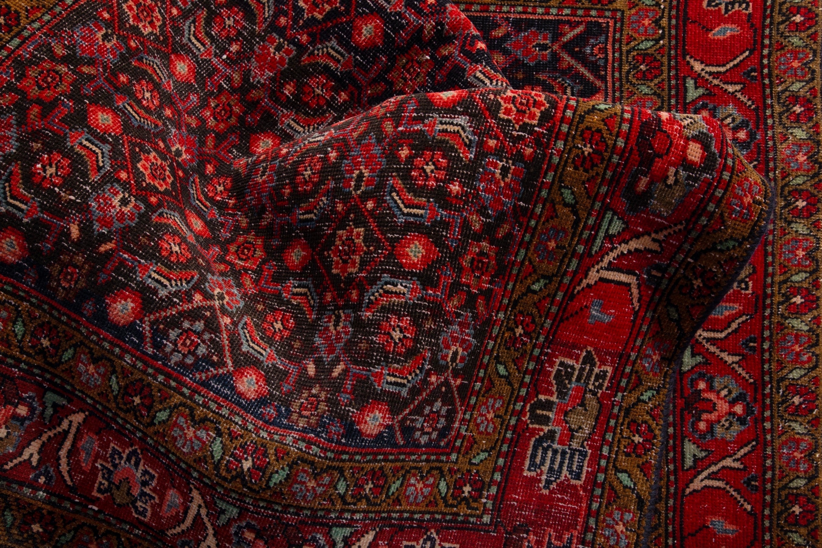 Persian Hamedan runner rug in deep red and burgundy, view 14 of 18