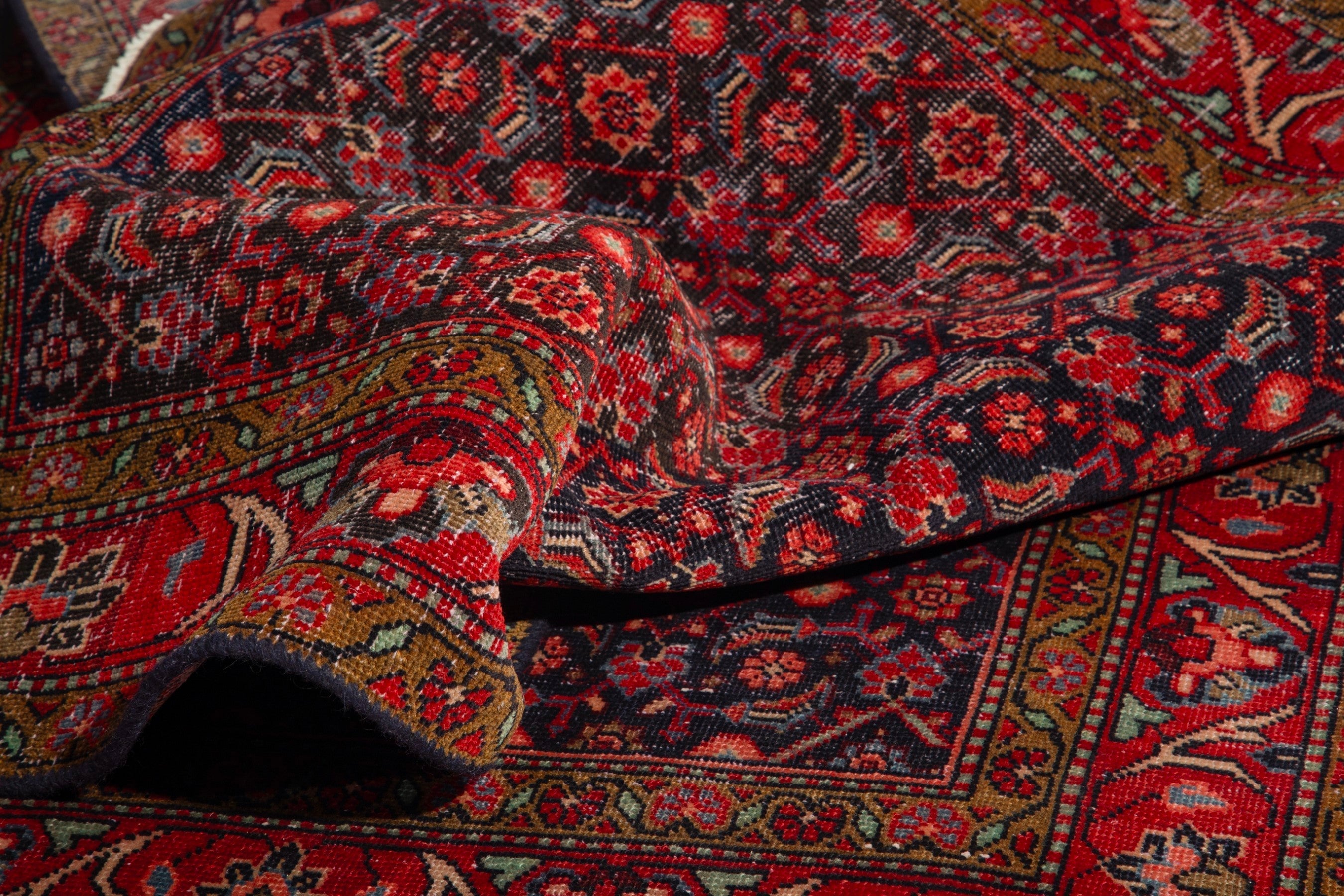 Persian Hamedan runner rug in deep red and burgundy, view 15 of 18