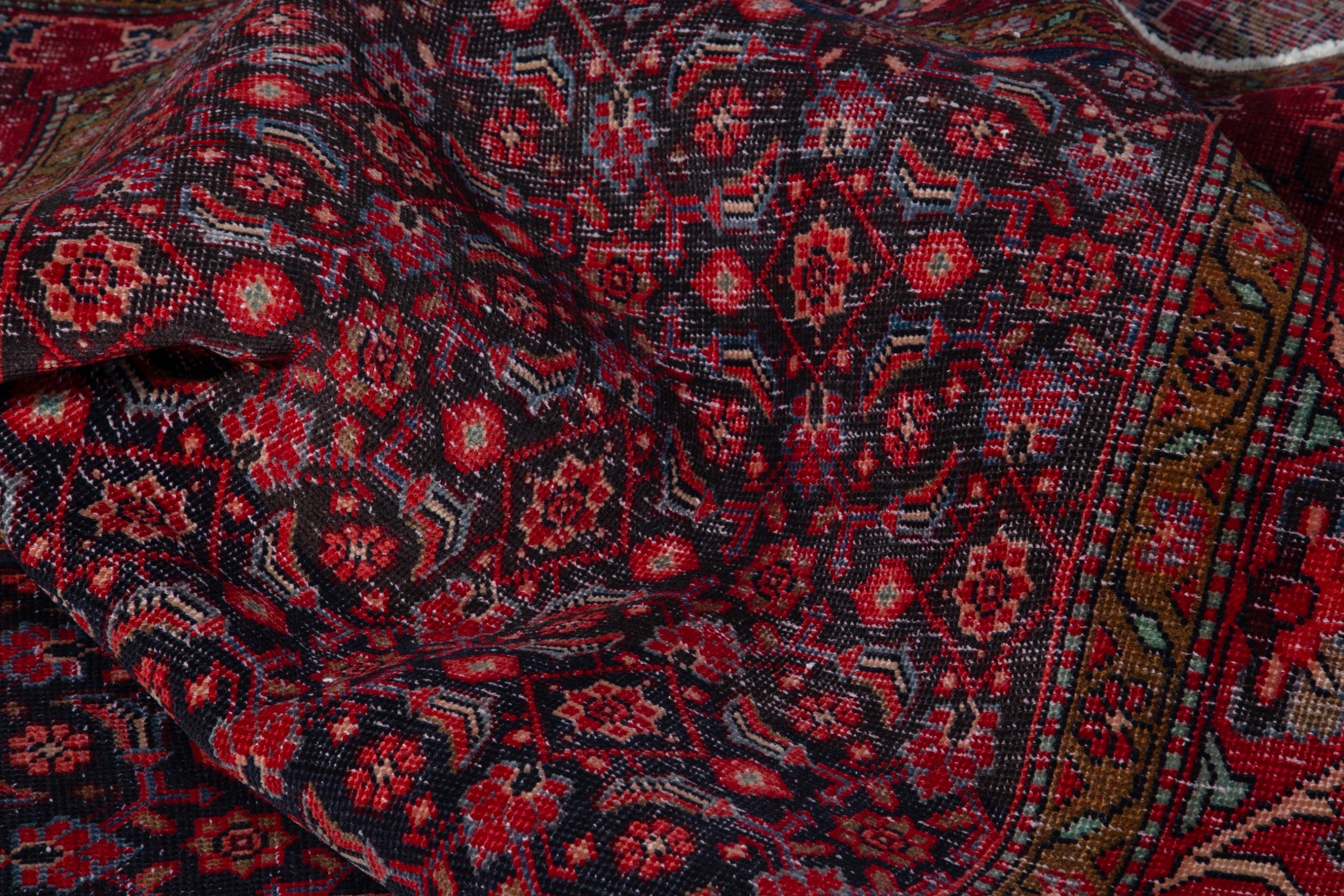 Persian Hamedan runner rug in deep red and burgundy, view 16 of 18