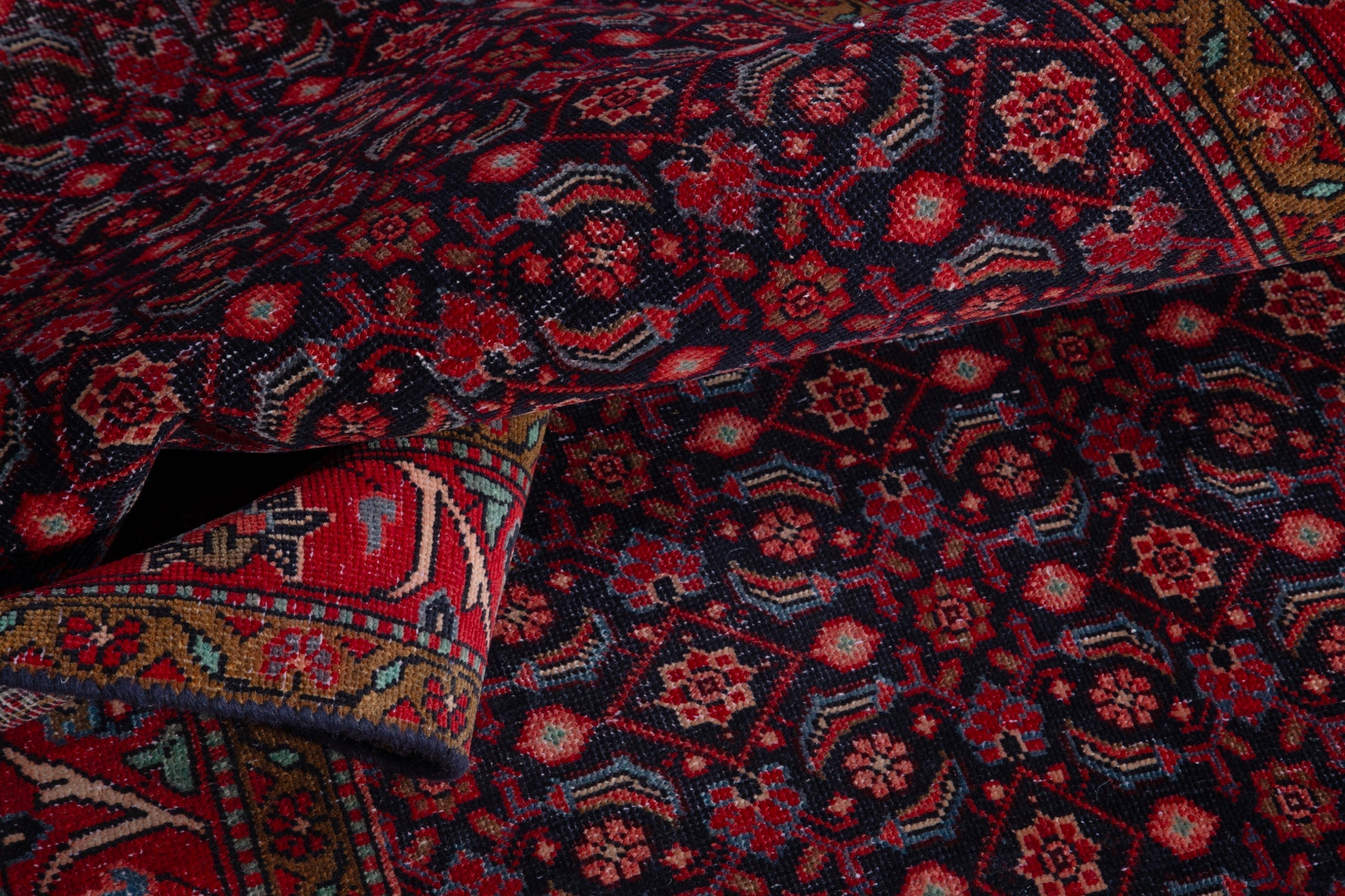 Persian Hamedan runner rug in deep red and burgundy, view 17 of 18