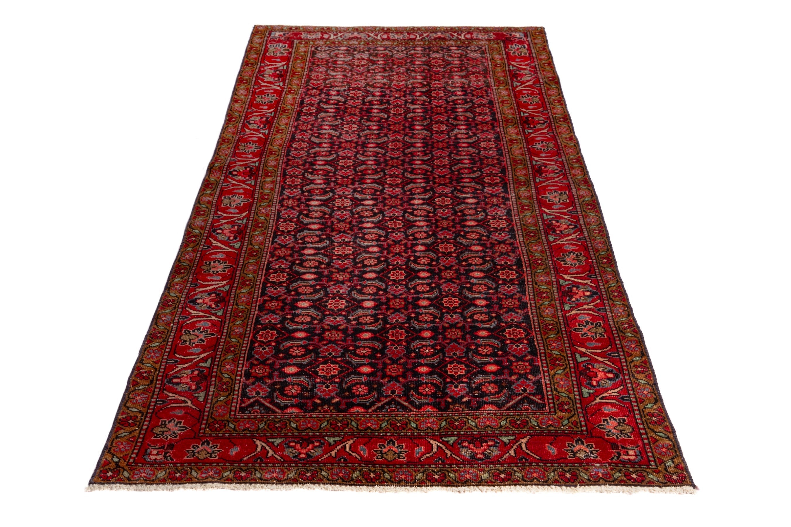 Persian Hamedan runner rug in deep red and burgundy, view 2 of 18