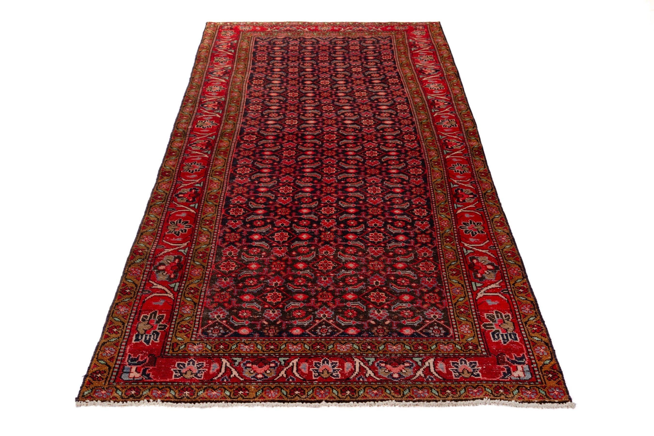 Persian Hamedan runner rug in deep red and burgundy, view 3 of 18