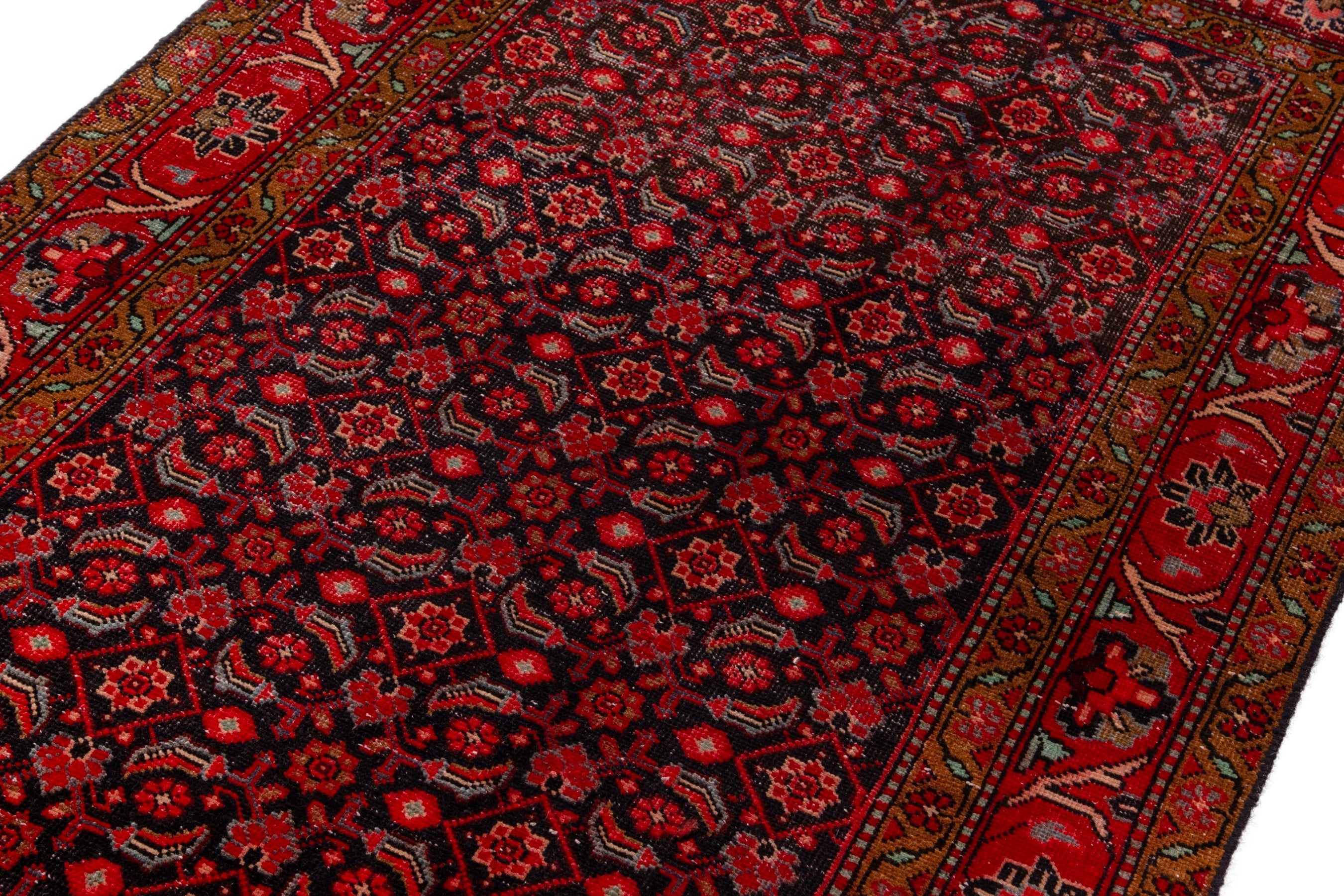 Persian Hamedan runner rug in deep red and burgundy, view 6 of 18