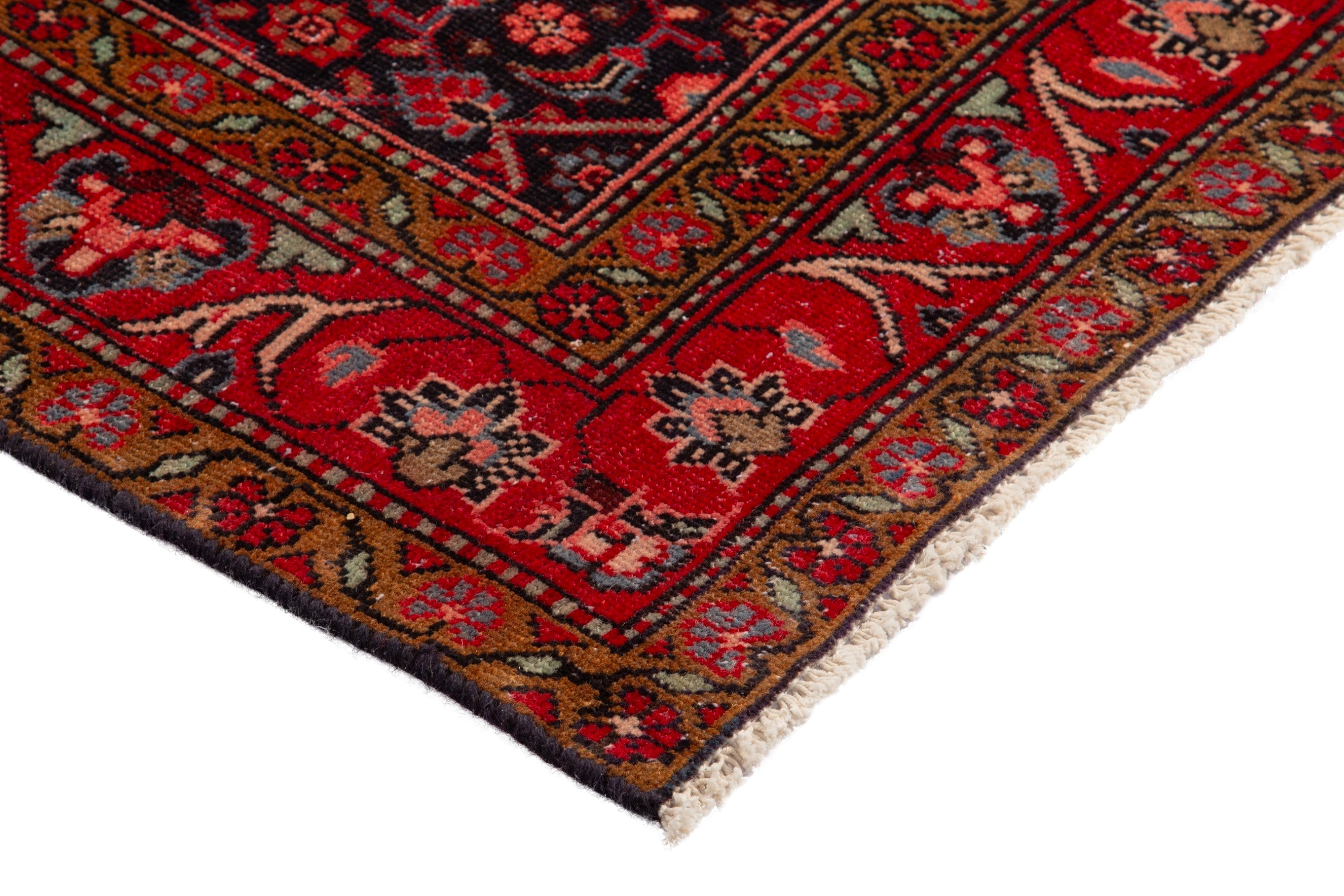 Persian Hamedan runner rug in deep red and burgundy, view 4 of 18