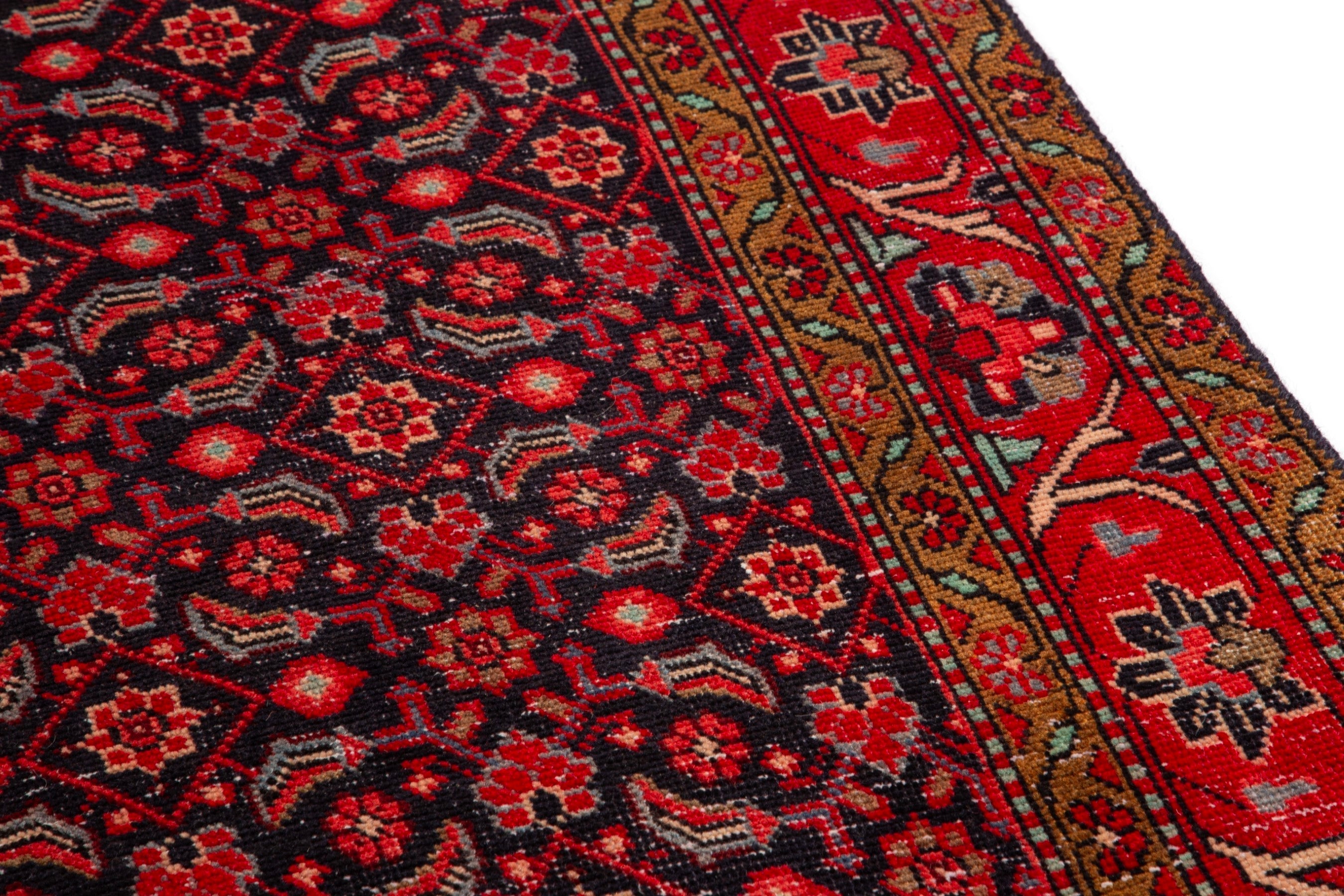 Persian Hamedan runner rug in deep red and burgundy, view 7 of 18