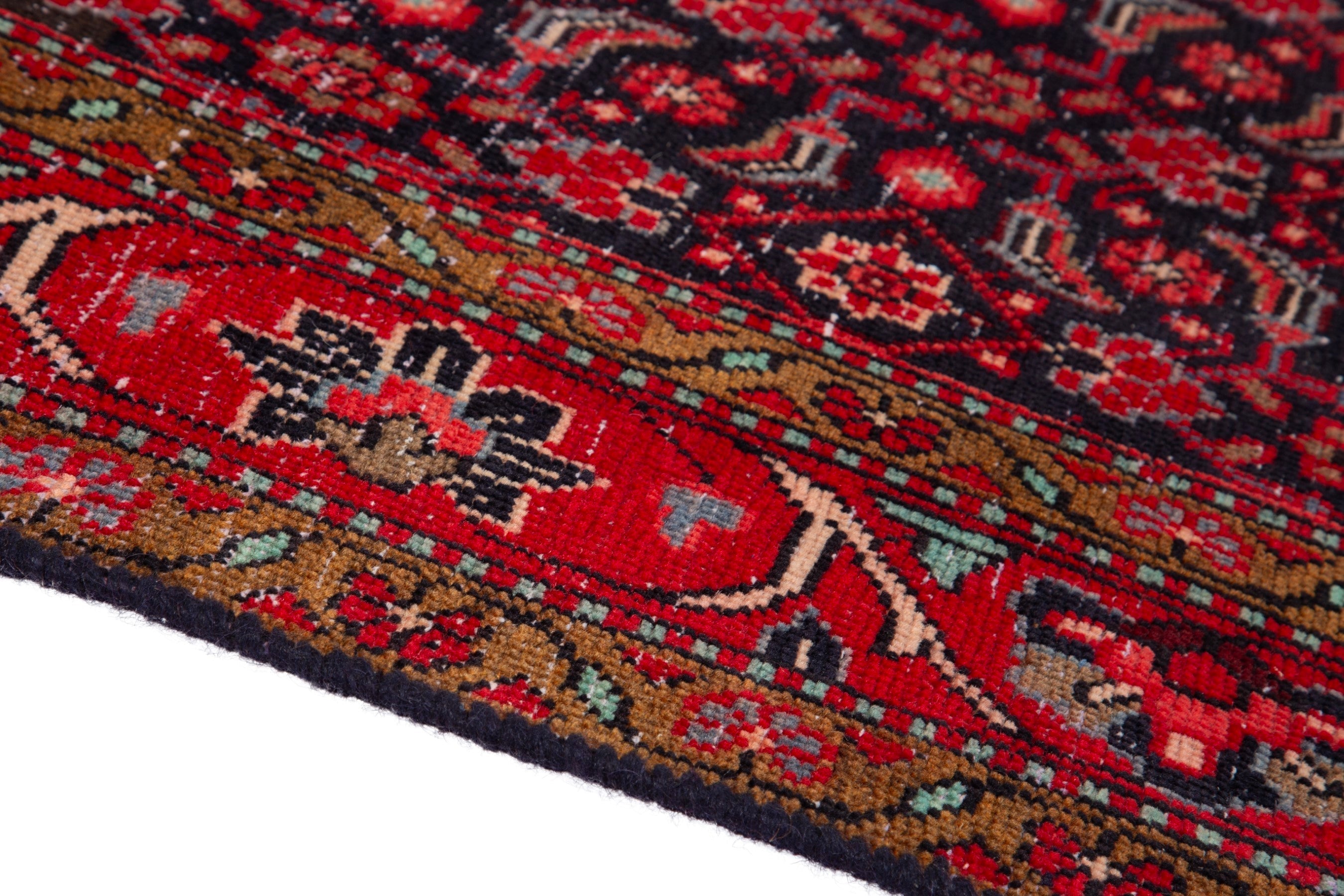 Persian Hamedan runner rug in deep red and burgundy, view 8 of 18