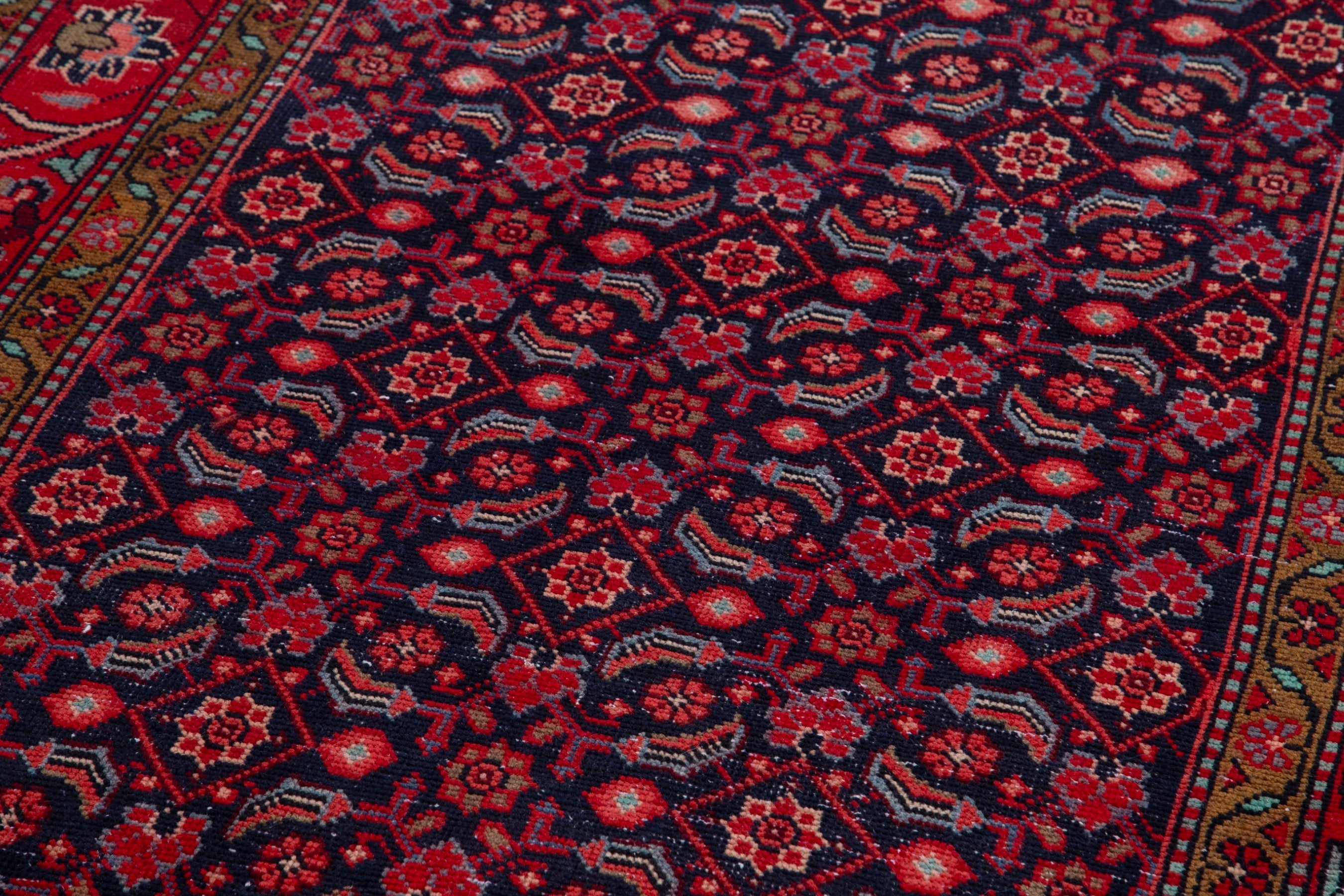 Persian Hamedan runner rug in deep red and burgundy, view 9 of 18