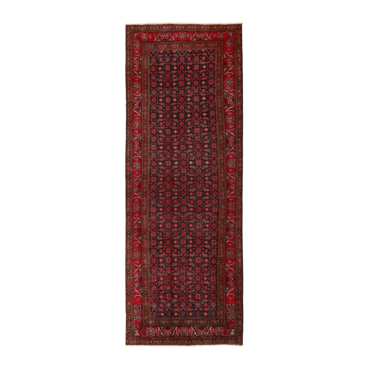 Persian Hamedan runner rug in deep red and burgundy, 3'5" x 9'8"