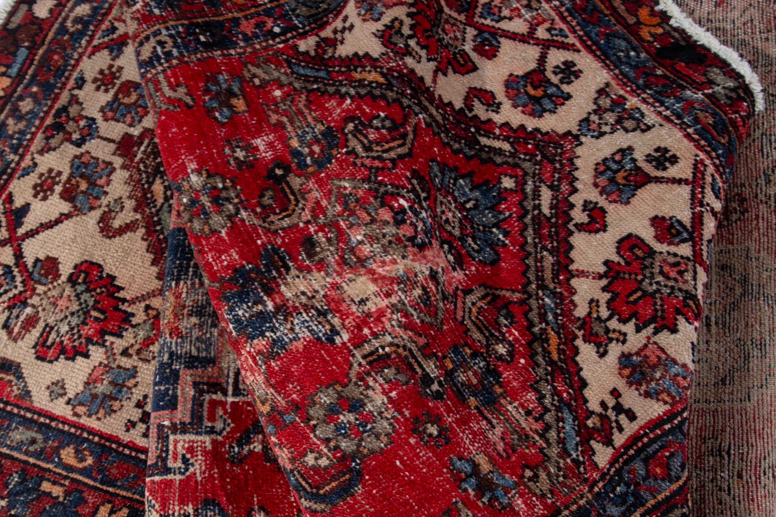 Persian Zanjan runner rug in deep red and burgundy, view 17 of 18