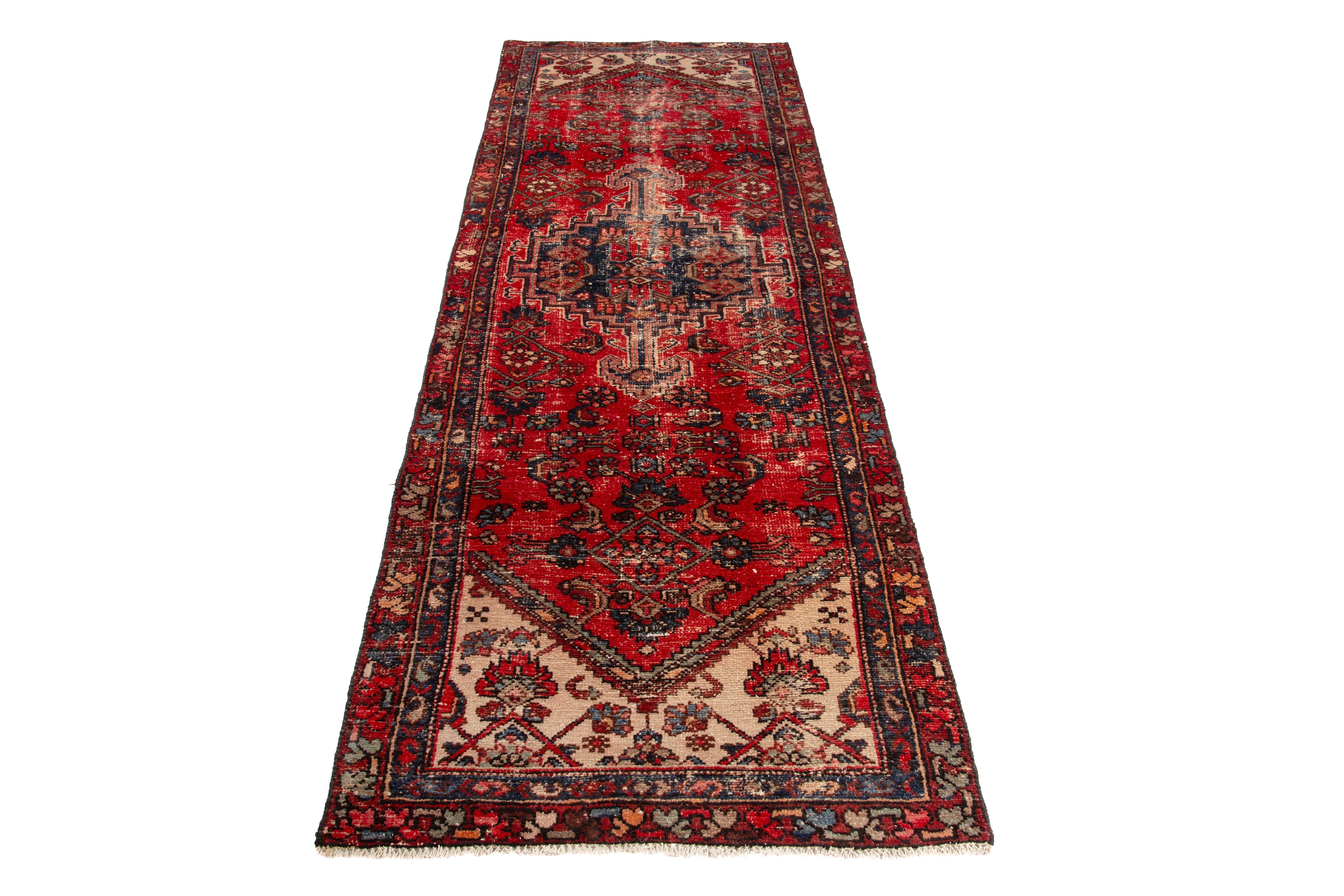 Persian Zanjan runner rug in deep red and burgundy, view 2 of 18