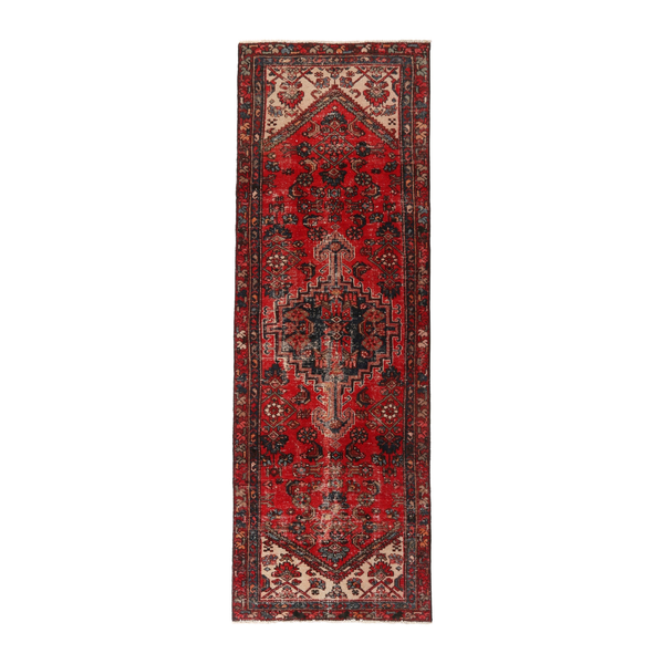 Persian Zanjan runner rug in deep red and burgundy, 3'1" x 9'5"