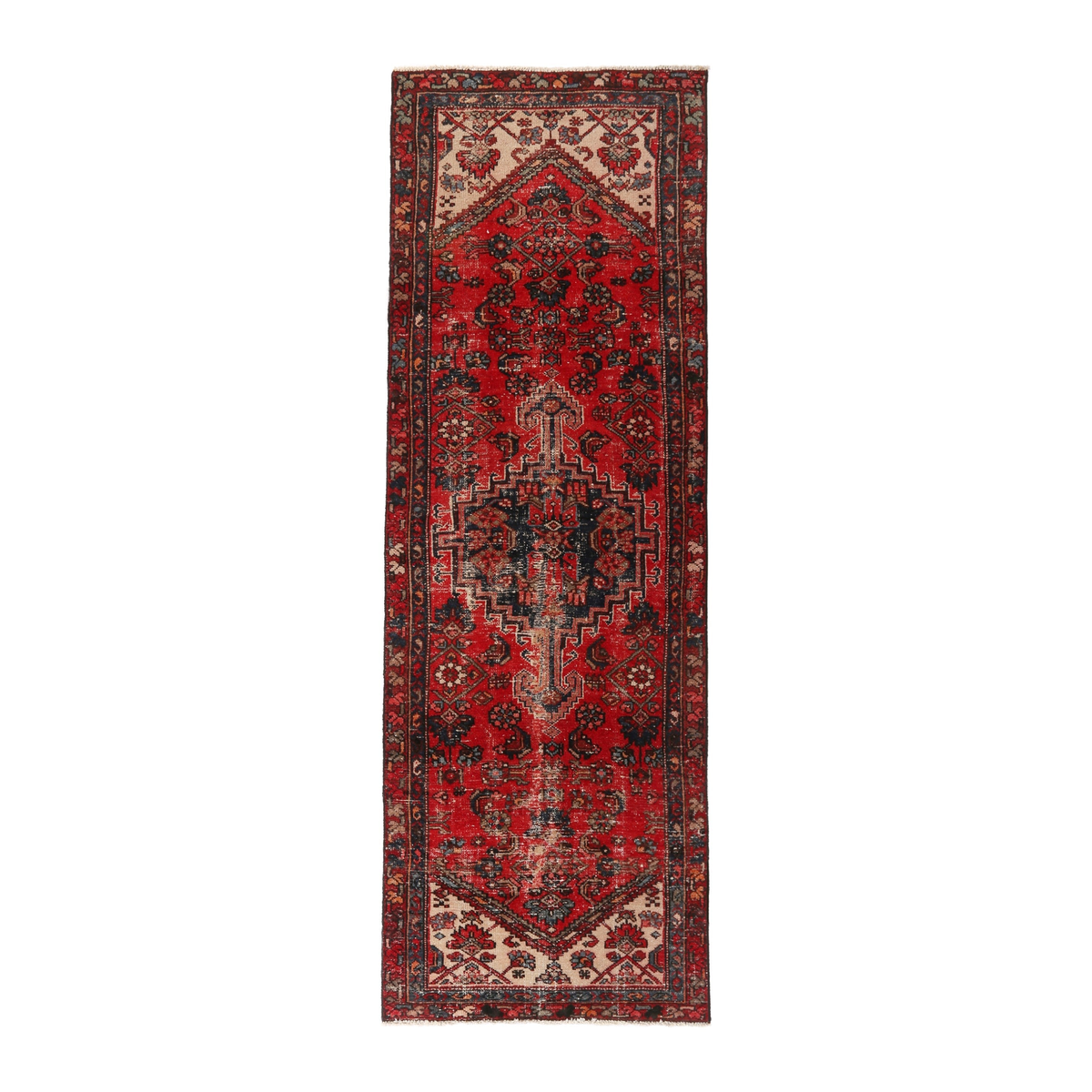 Persian Zanjan runner rug in deep red and burgundy, 3'1" x 9'5"