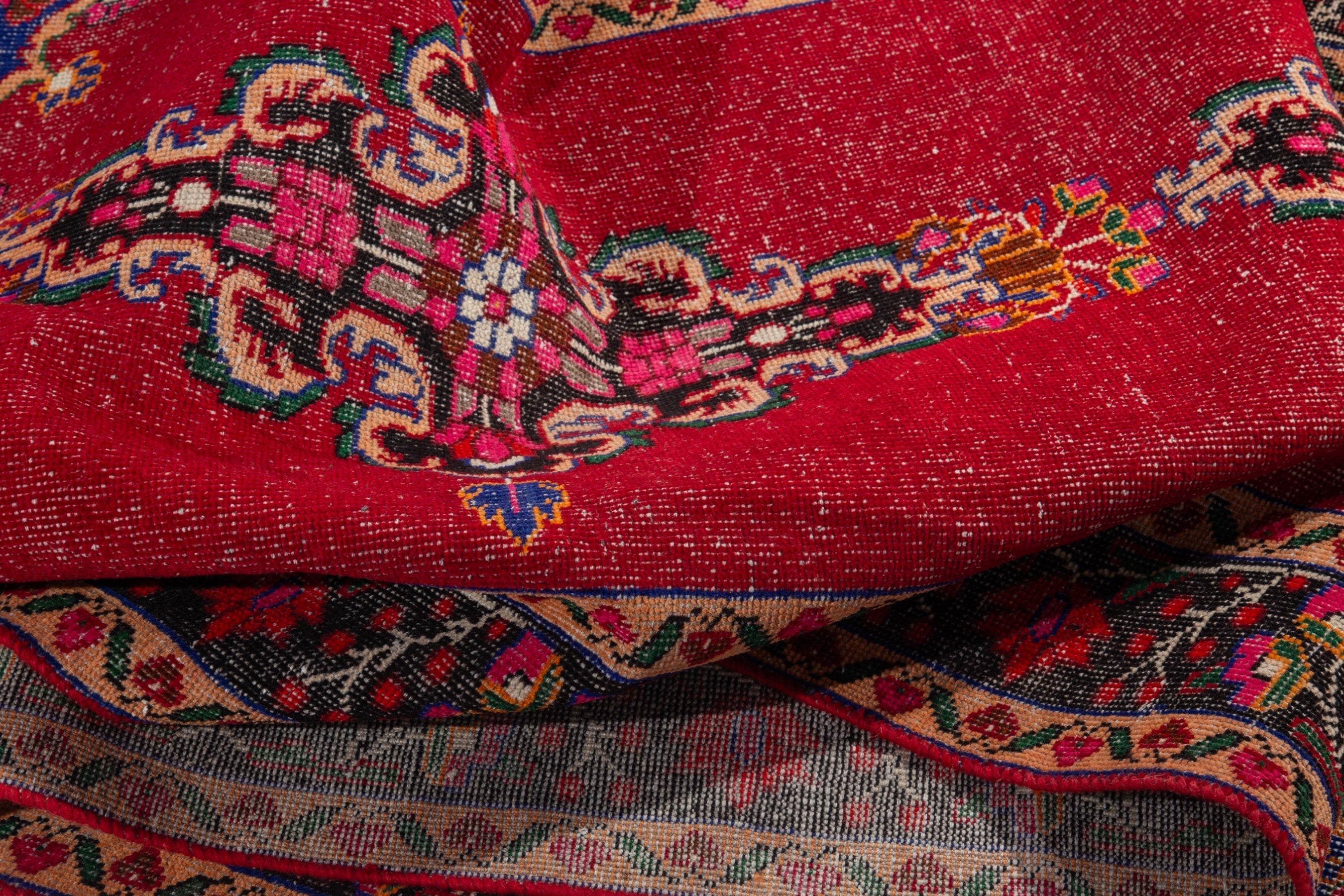 Persian Ferdos runner rug in deep red and navy, view 14 of 20