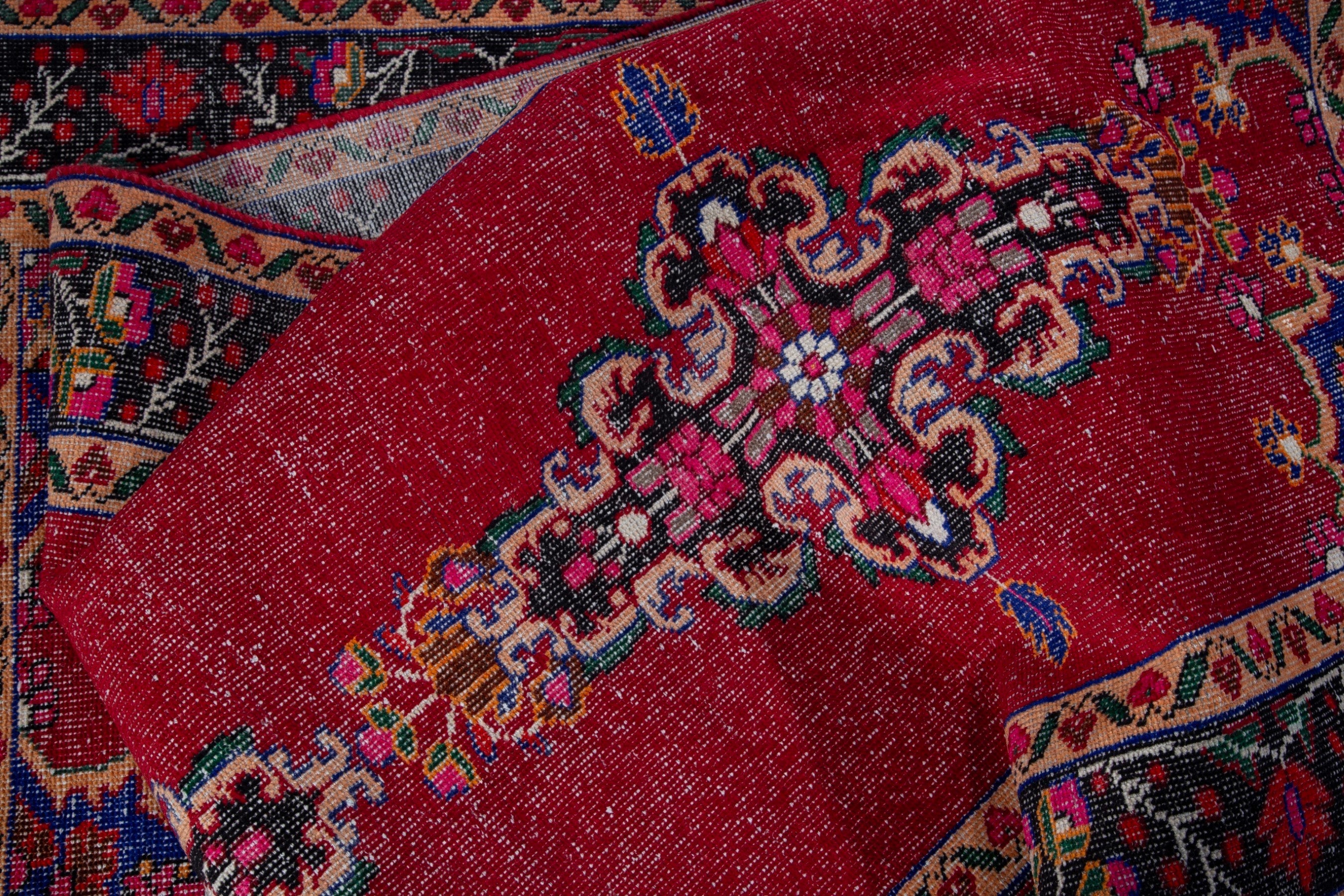 Persian Ferdos runner rug in deep red and navy, view 17 of 20