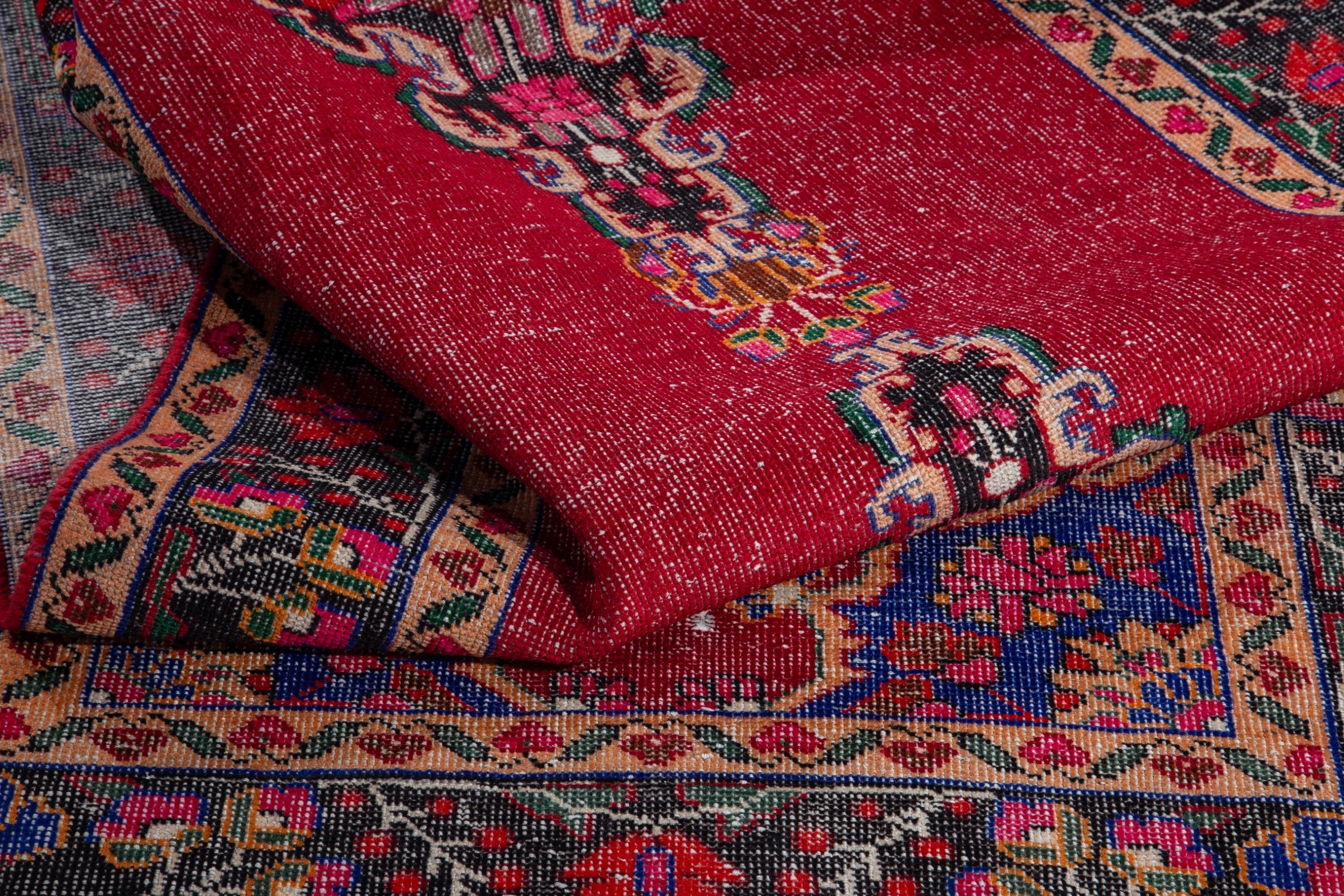 Persian Ferdos runner rug in deep red and navy, view 18 of 20