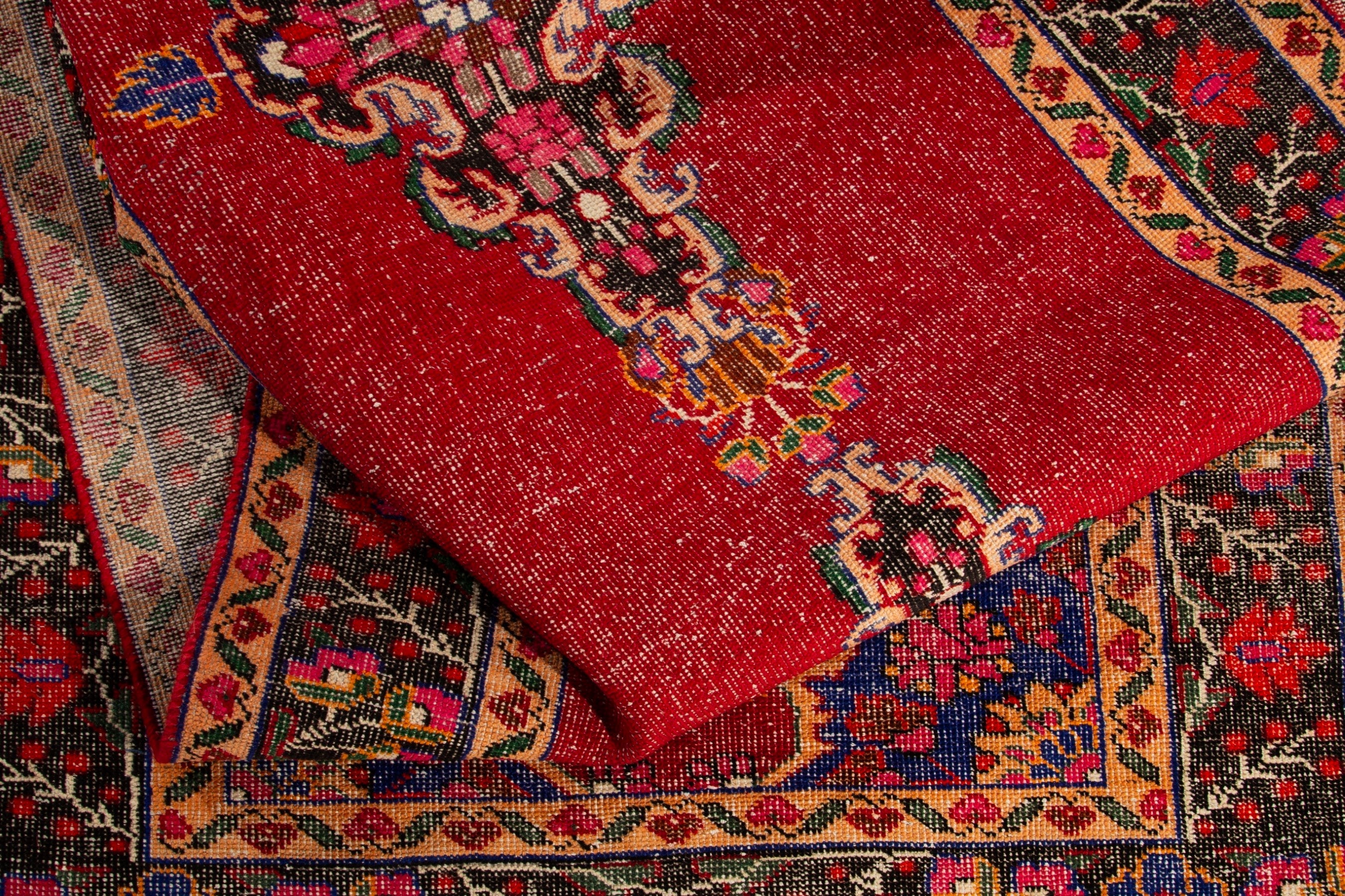 Persian Ferdos runner rug in deep red and navy, view 19 of 20