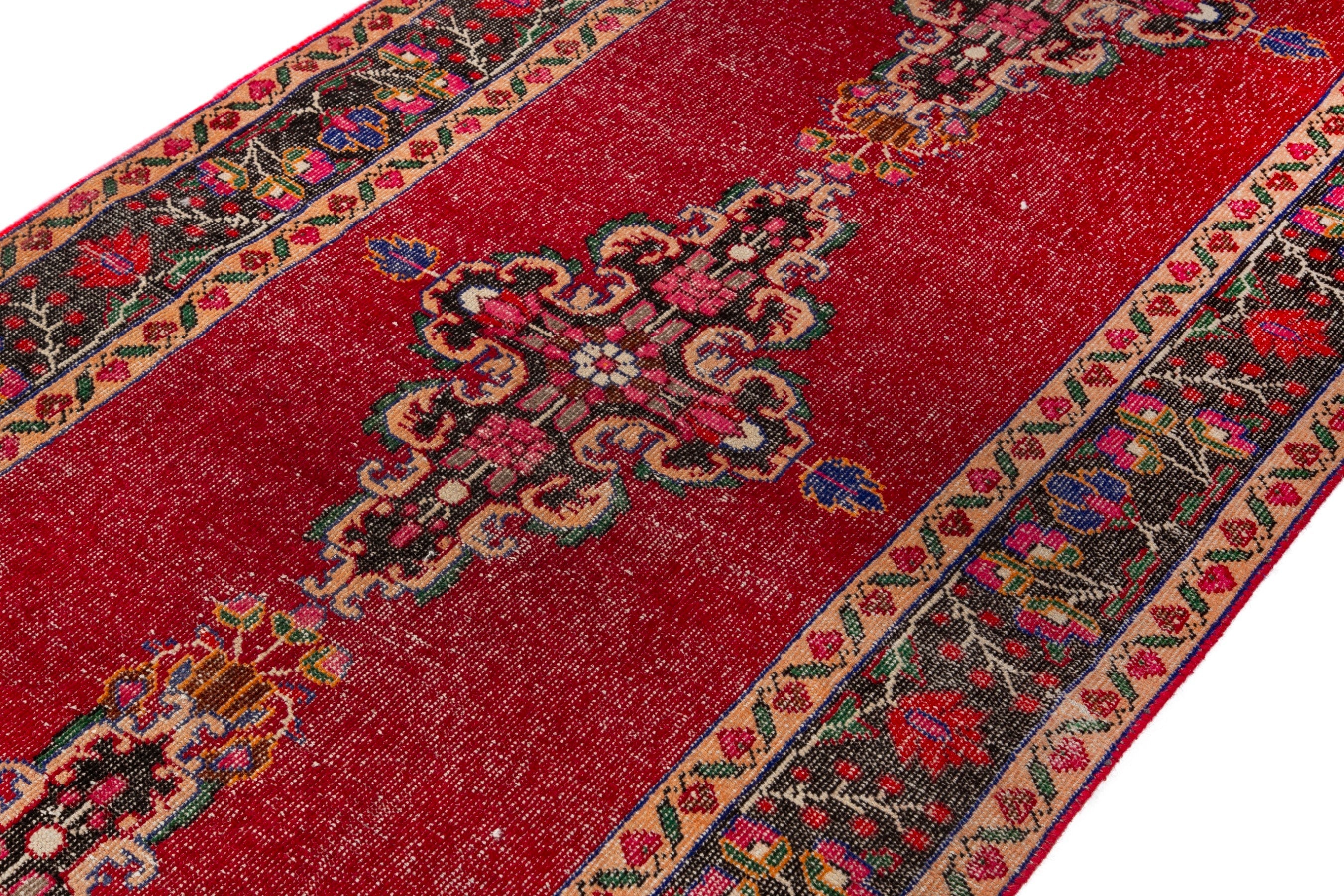 Persian Ferdos runner rug in deep red and navy, view 6 of 20