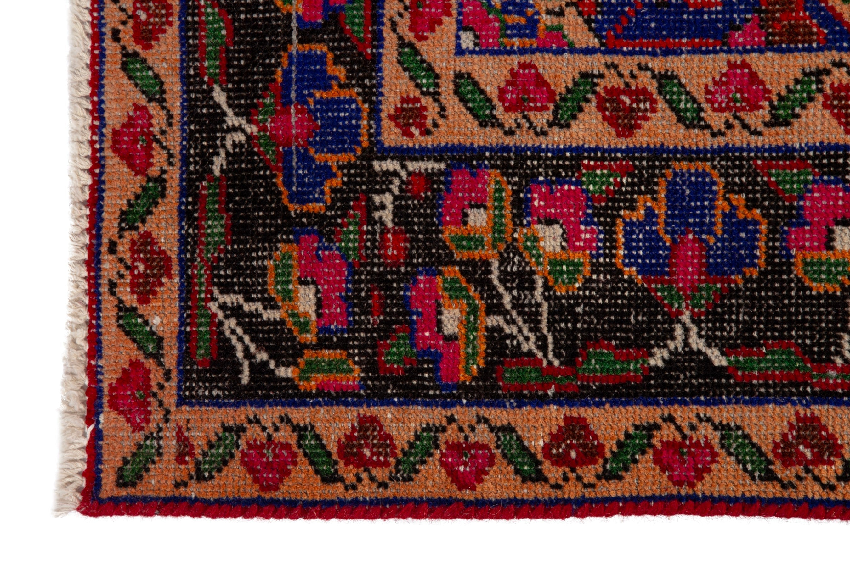 Persian Ferdos runner rug in deep red and navy, view 5 of 20