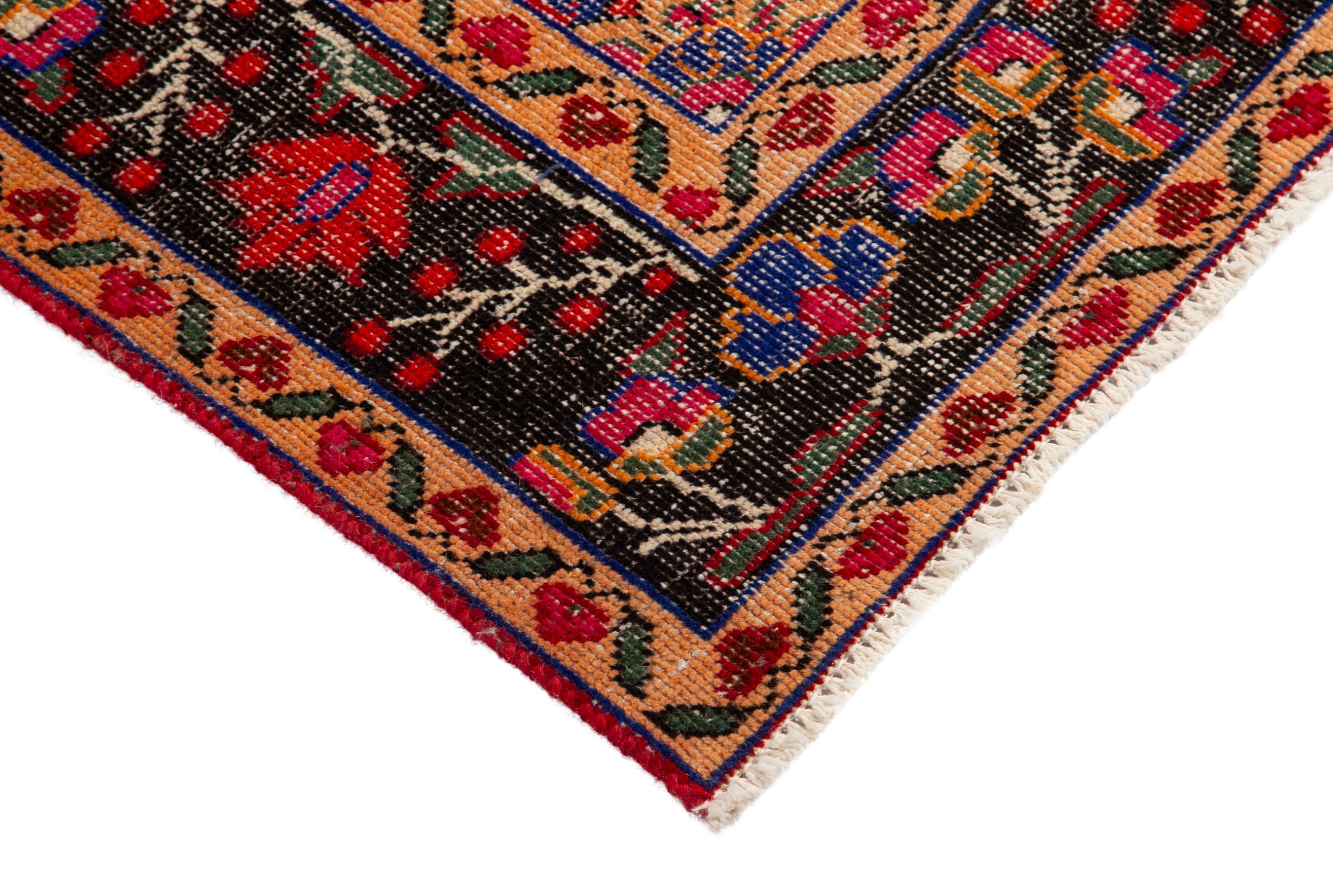 Persian Ferdos runner rug in deep red and navy, view 4 of 20