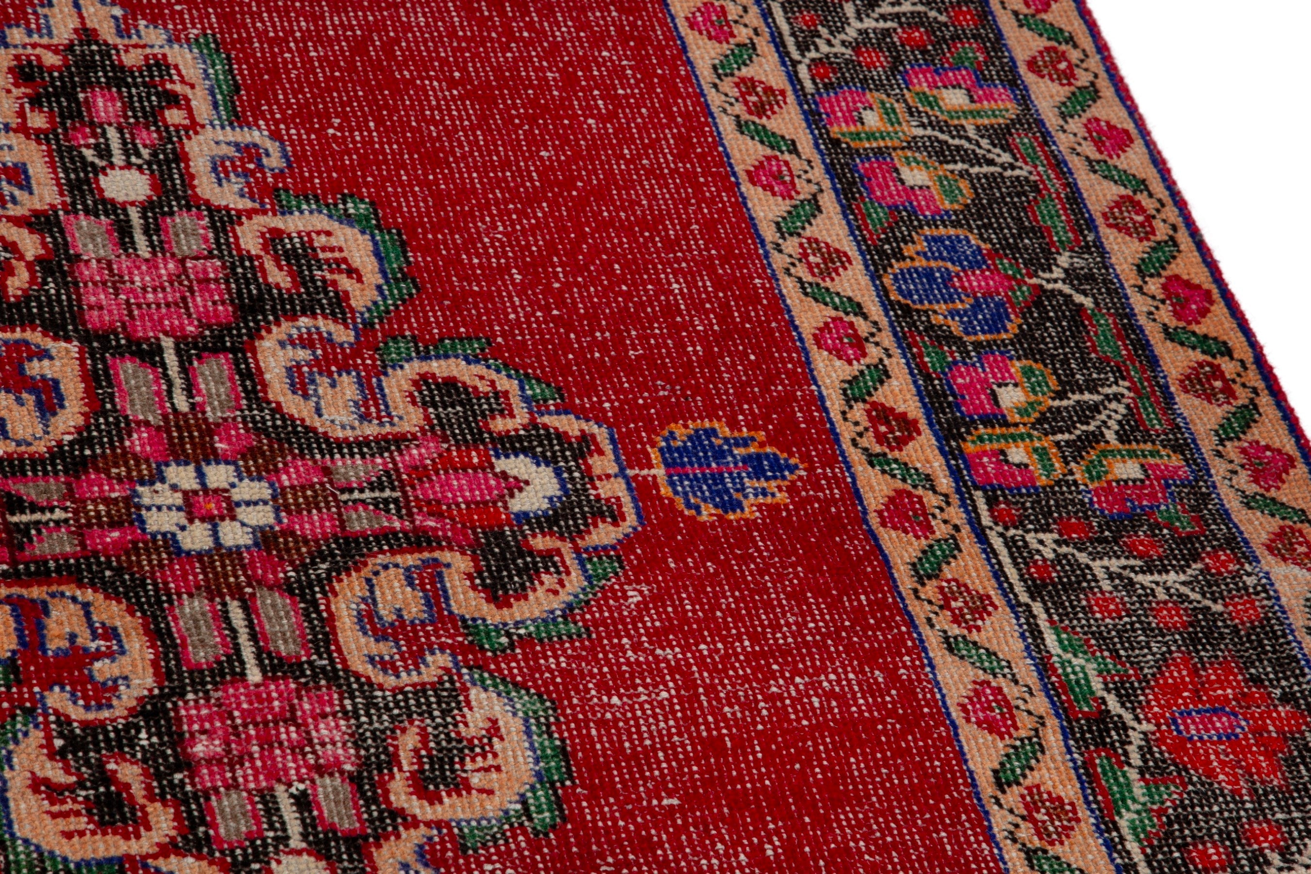 Persian Ferdos runner rug in deep red and navy, view 7 of 20