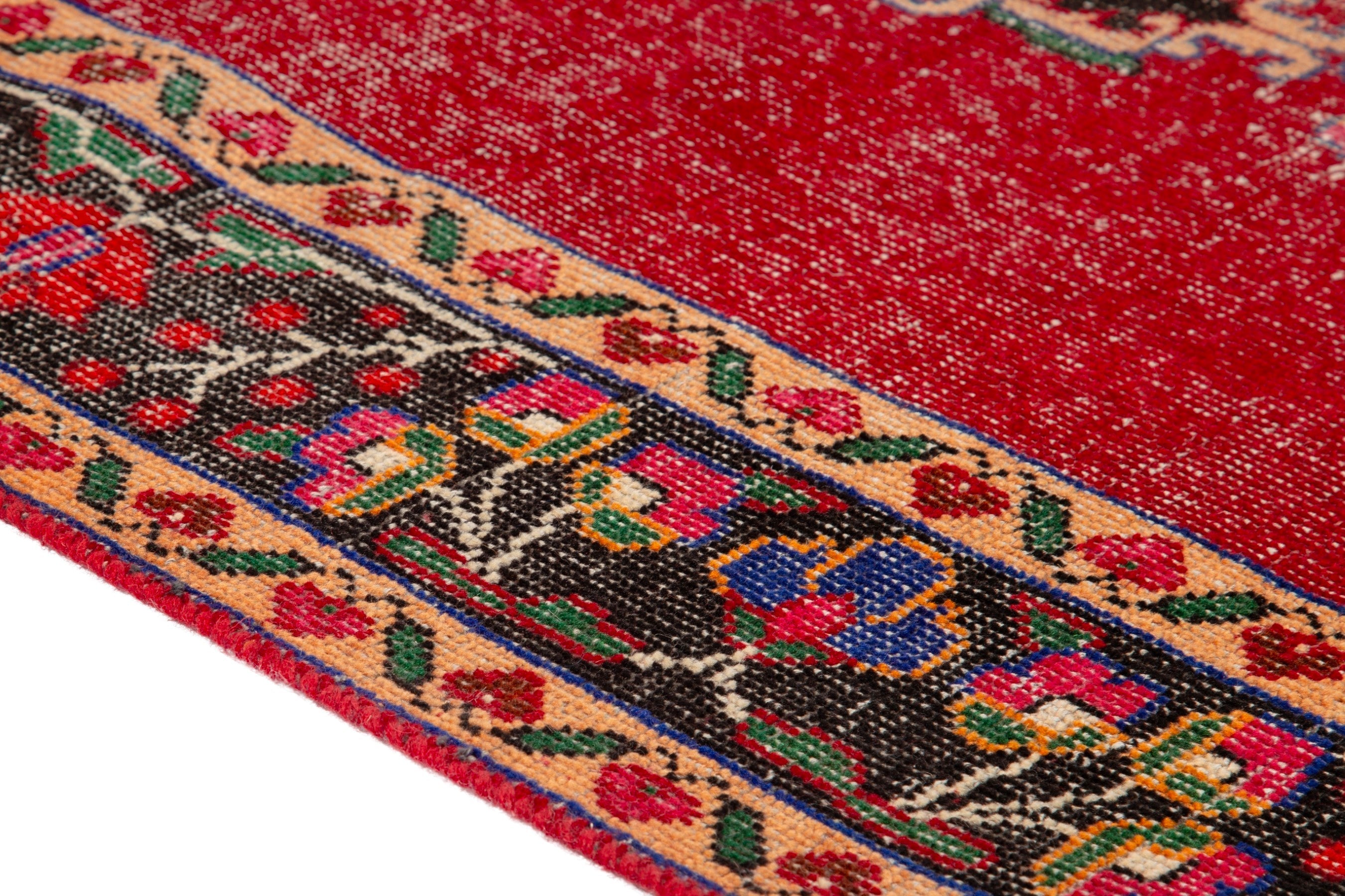 Persian Ferdos runner rug in deep red and navy, view 8 of 20