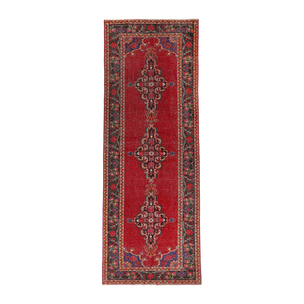Persian Ferdos runner rug in deep red and navy, 3'9" x 10'6"