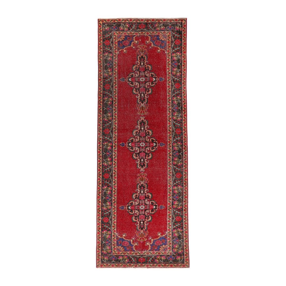 Persian Ferdos runner rug in deep red and navy, 3'9" x 10'6"
