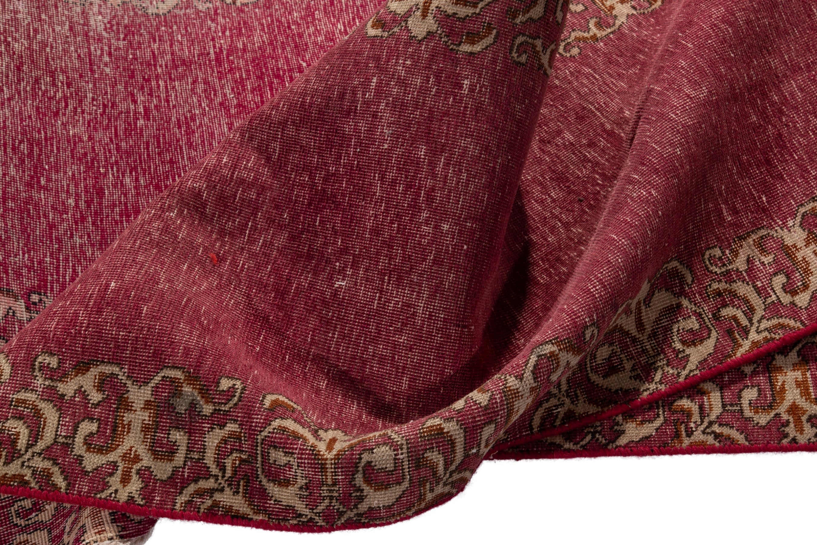 Persian Tabriz runner rug in faded red and antique gold, view 12 of 16