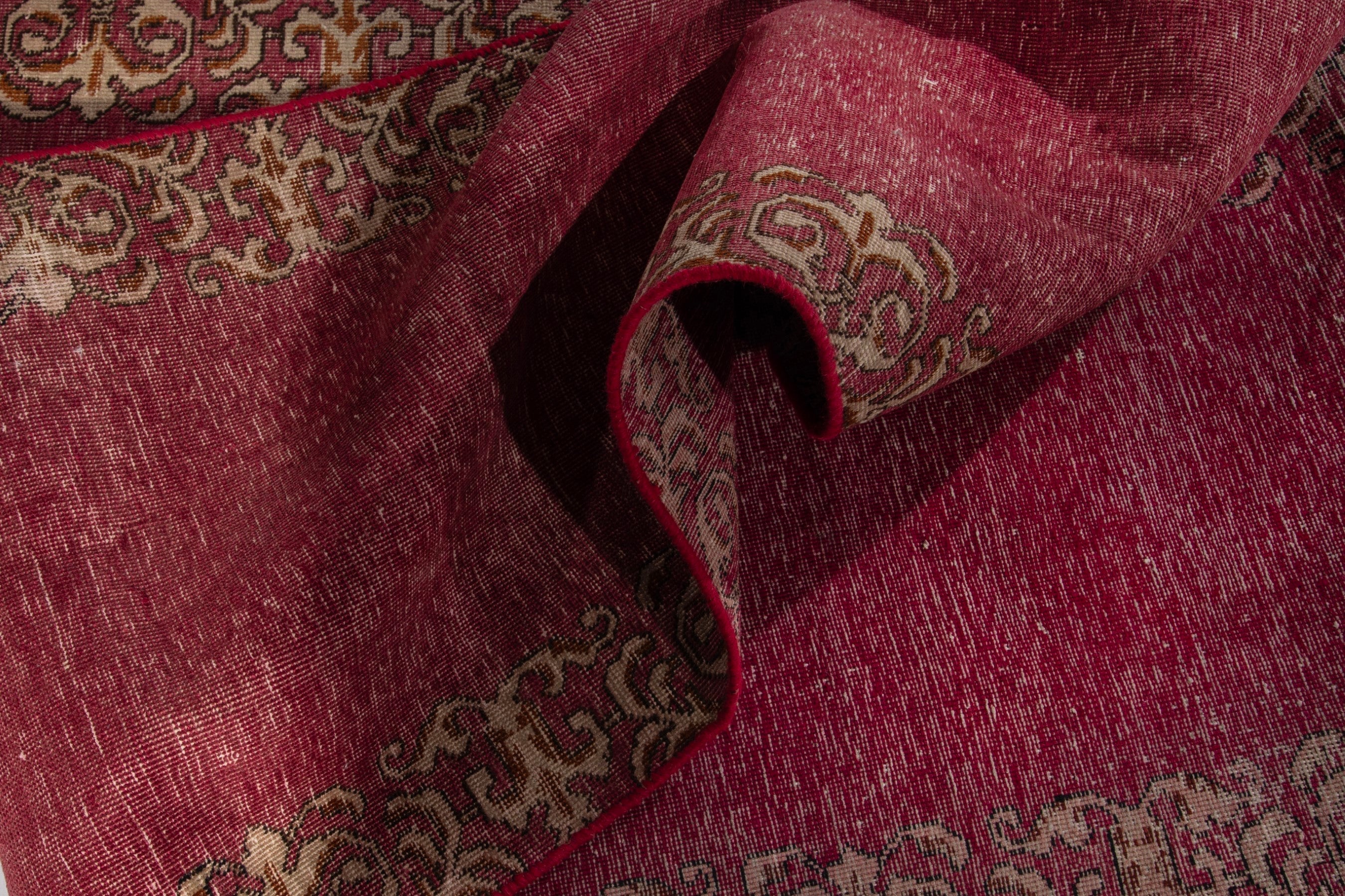 Persian Tabriz runner rug in faded red and antique gold, view 14 of 16