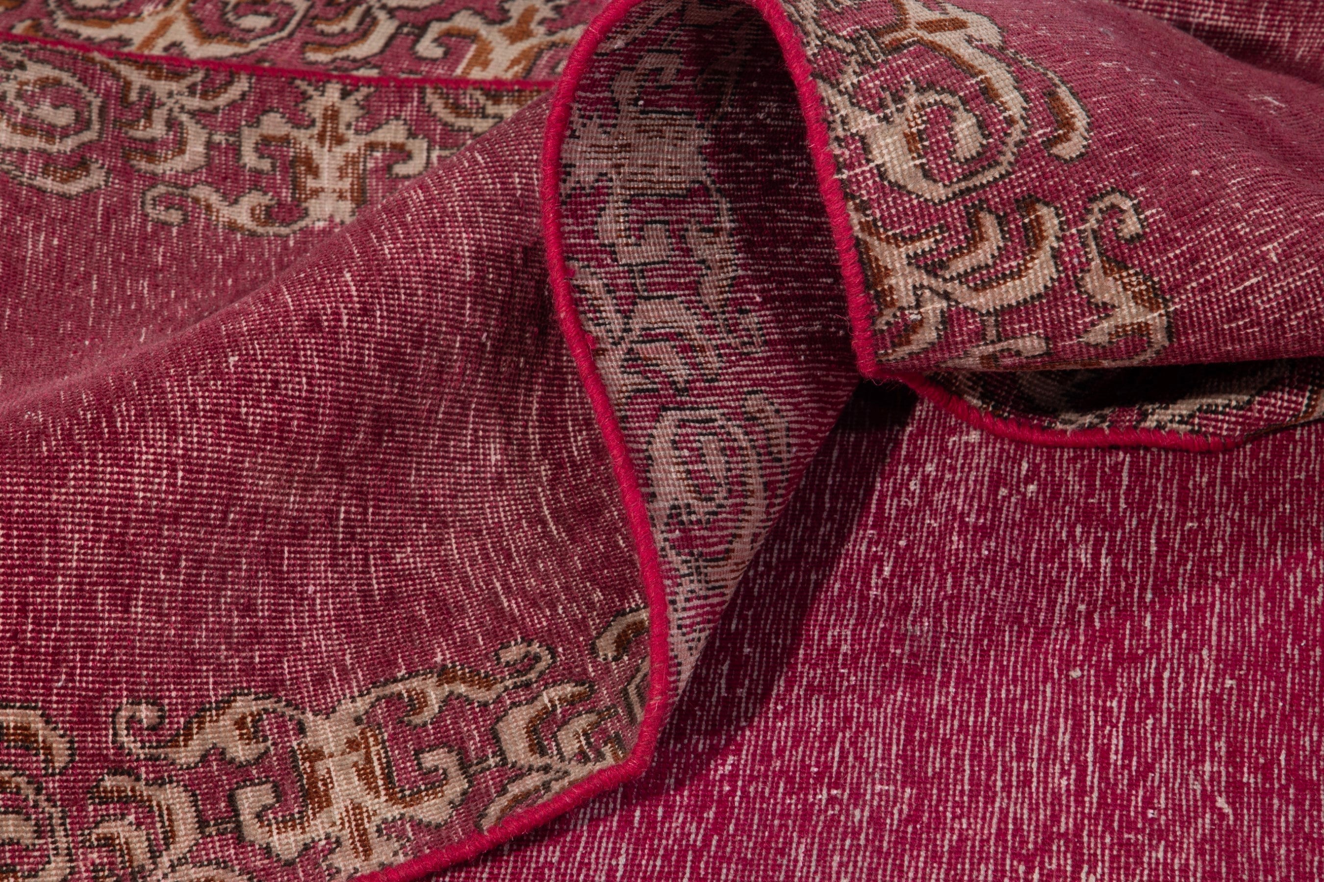 Persian Tabriz runner rug in faded red and antique gold, view 15 of 16
