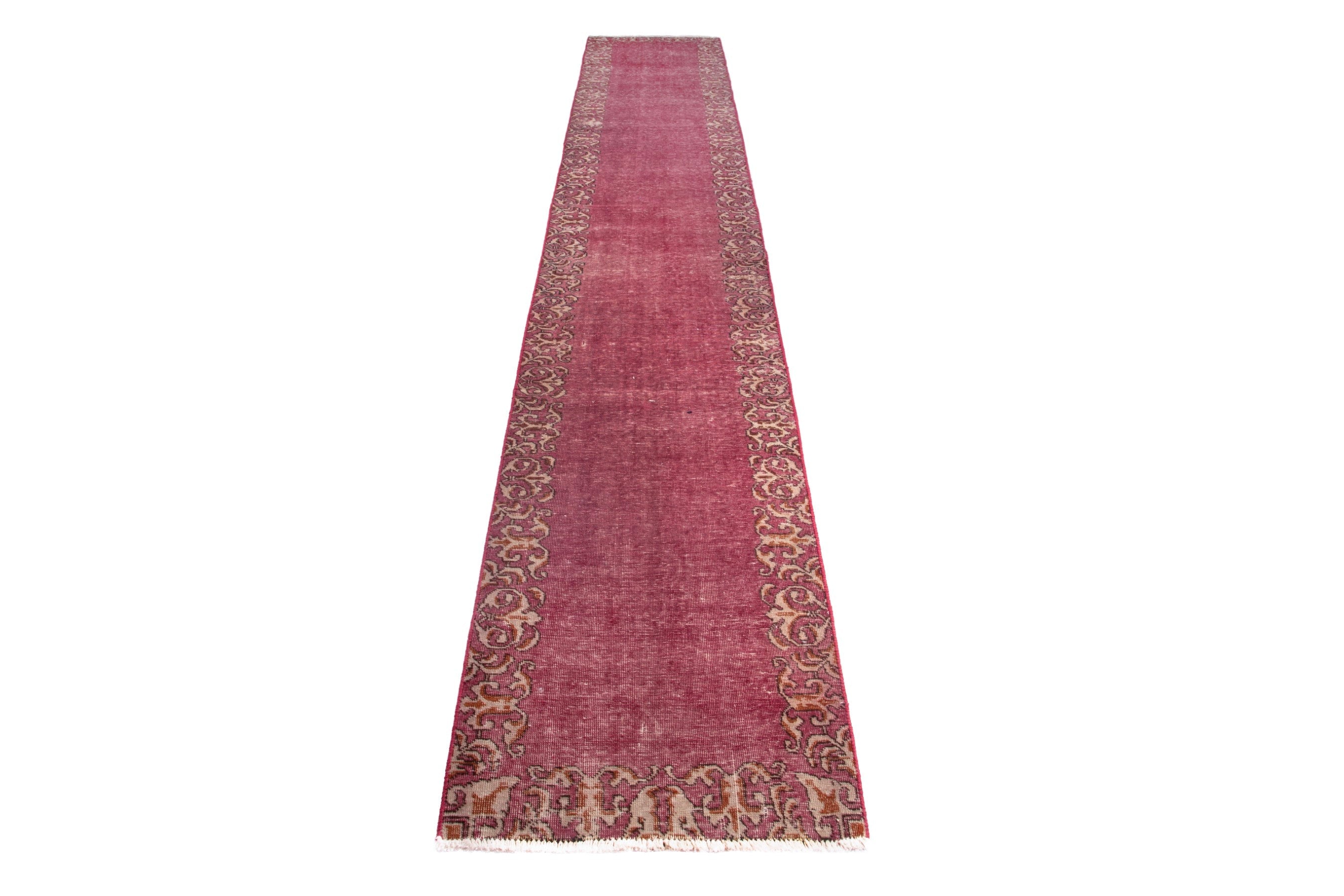 Persian Tabriz runner rug in faded red and antique gold, view 2 of 16