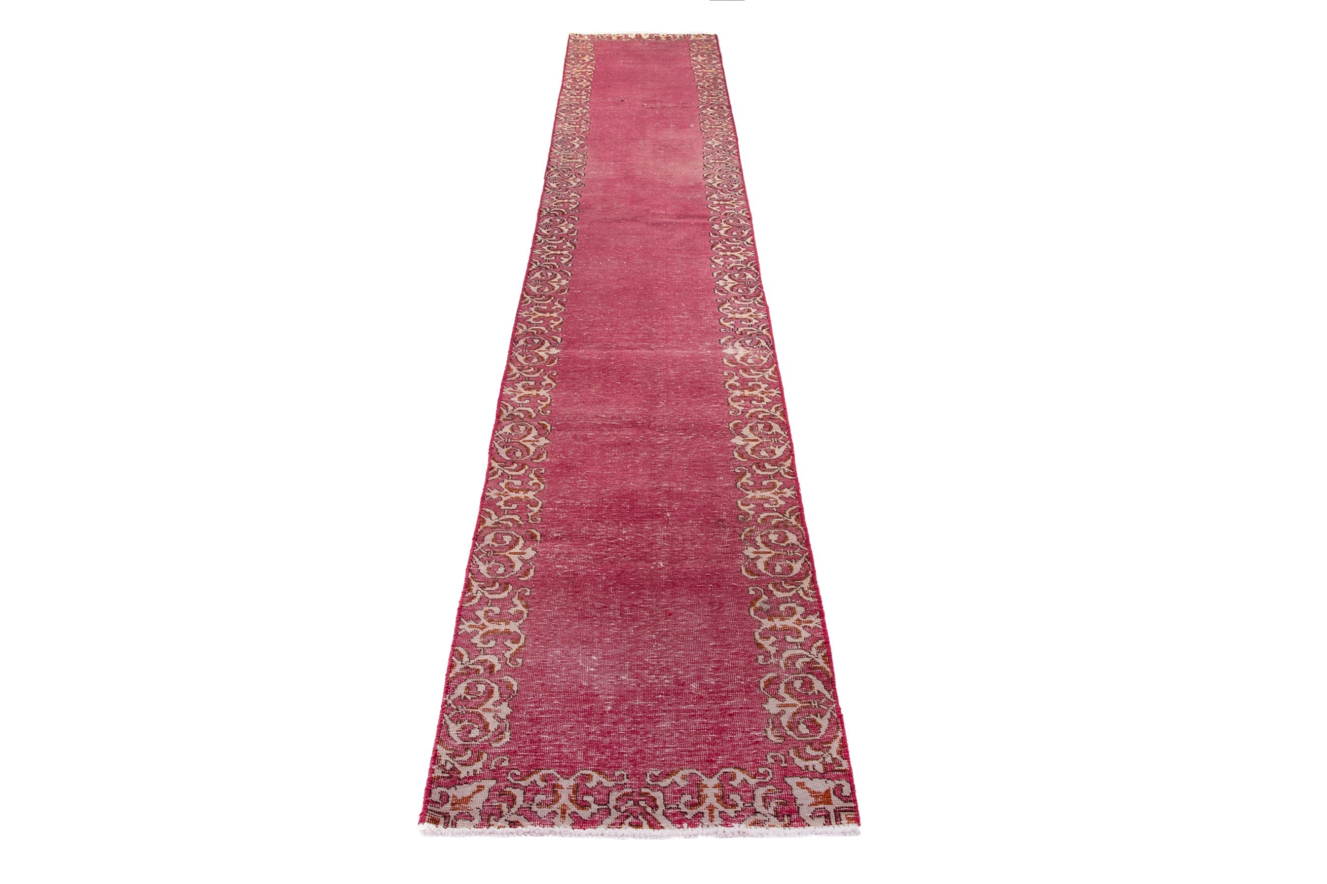 Persian Tabriz runner rug in faded red and antique gold, view 3 of 16